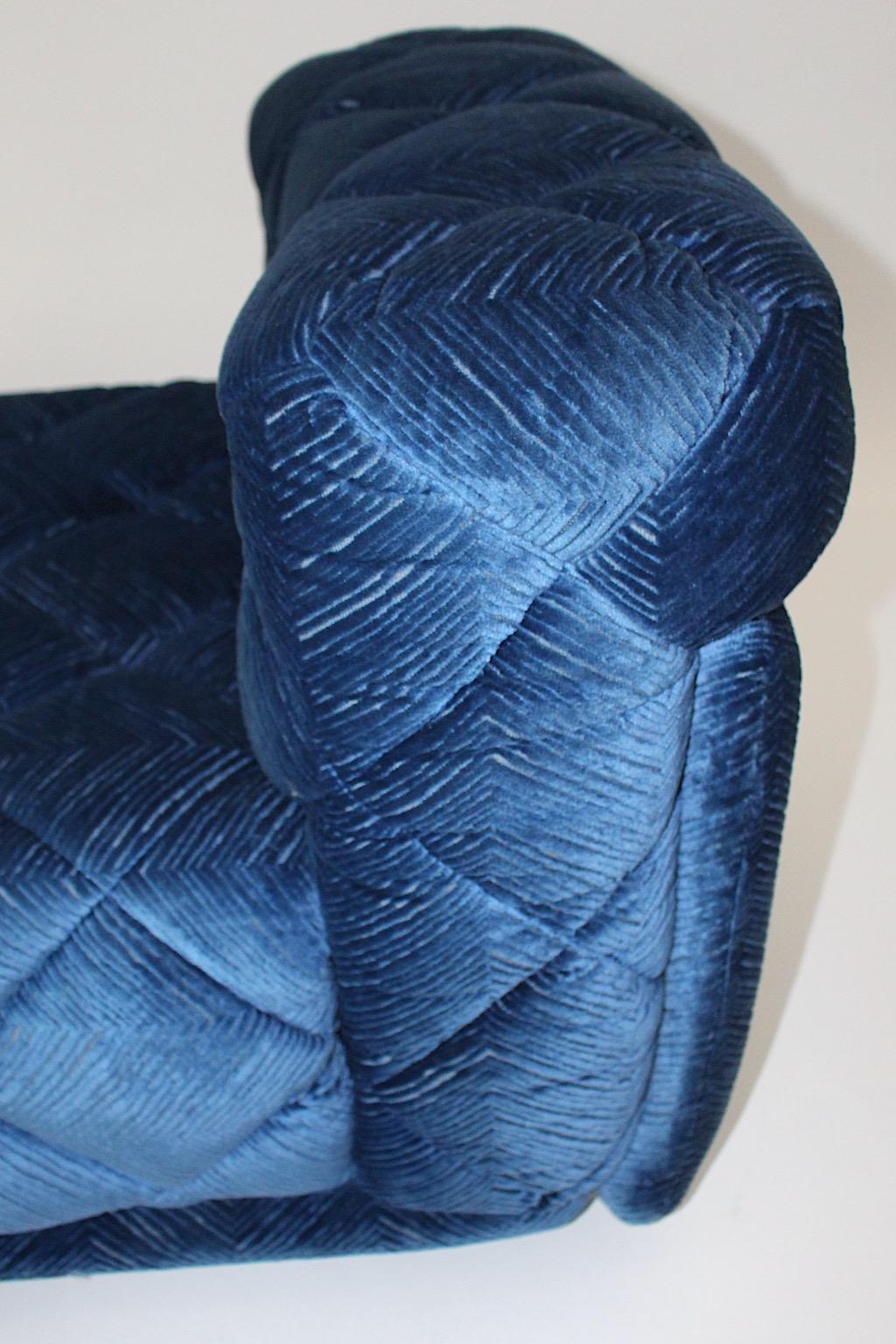 Fabric Modular Space Age Vintage Blue Velvet Lounge Chair Rhombos Wittmann 1970 Austria For Sale