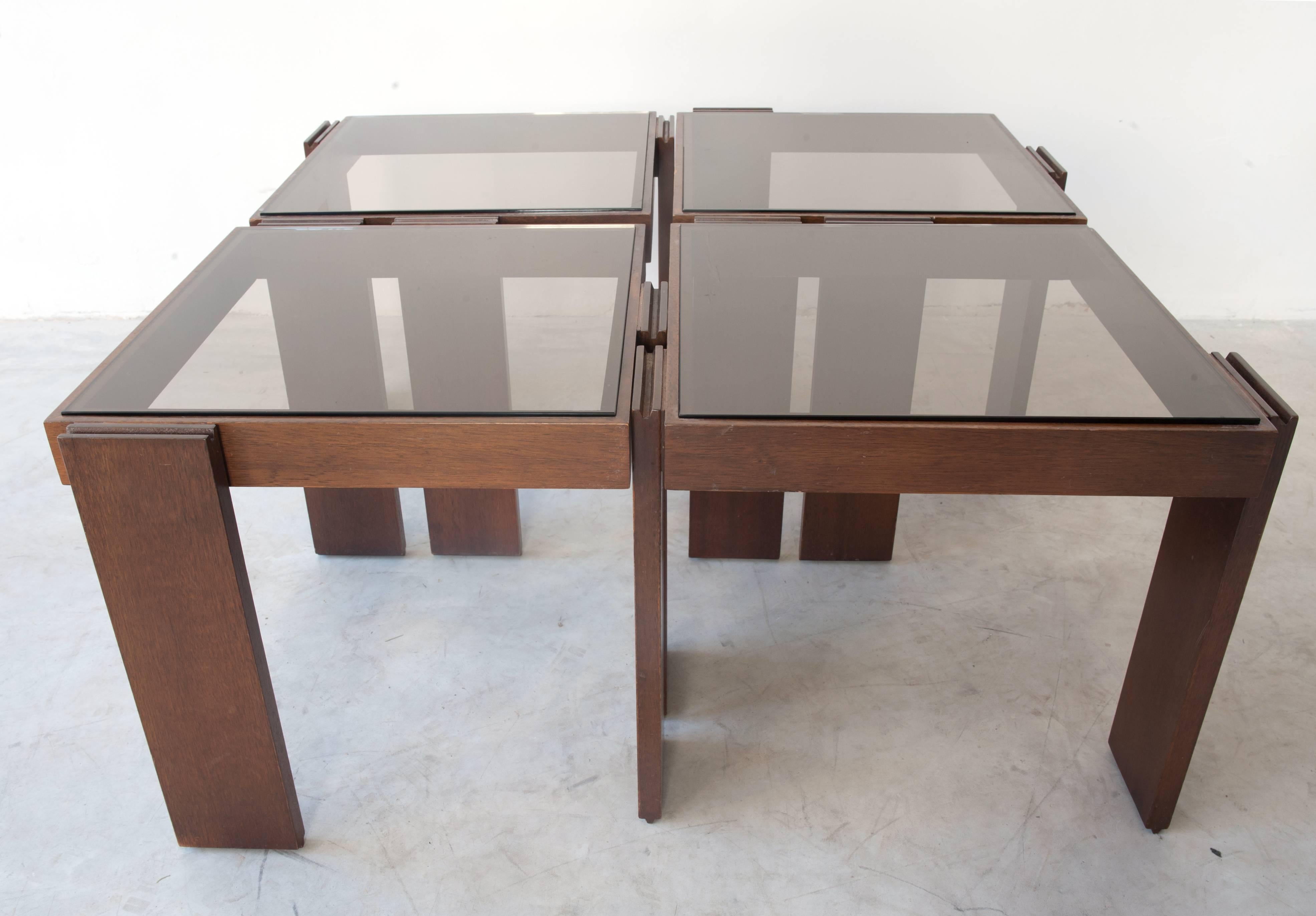 Tables basses et tables d'appoint modulaires empilables en bois massif de Frattini pour Cassina en vente 1