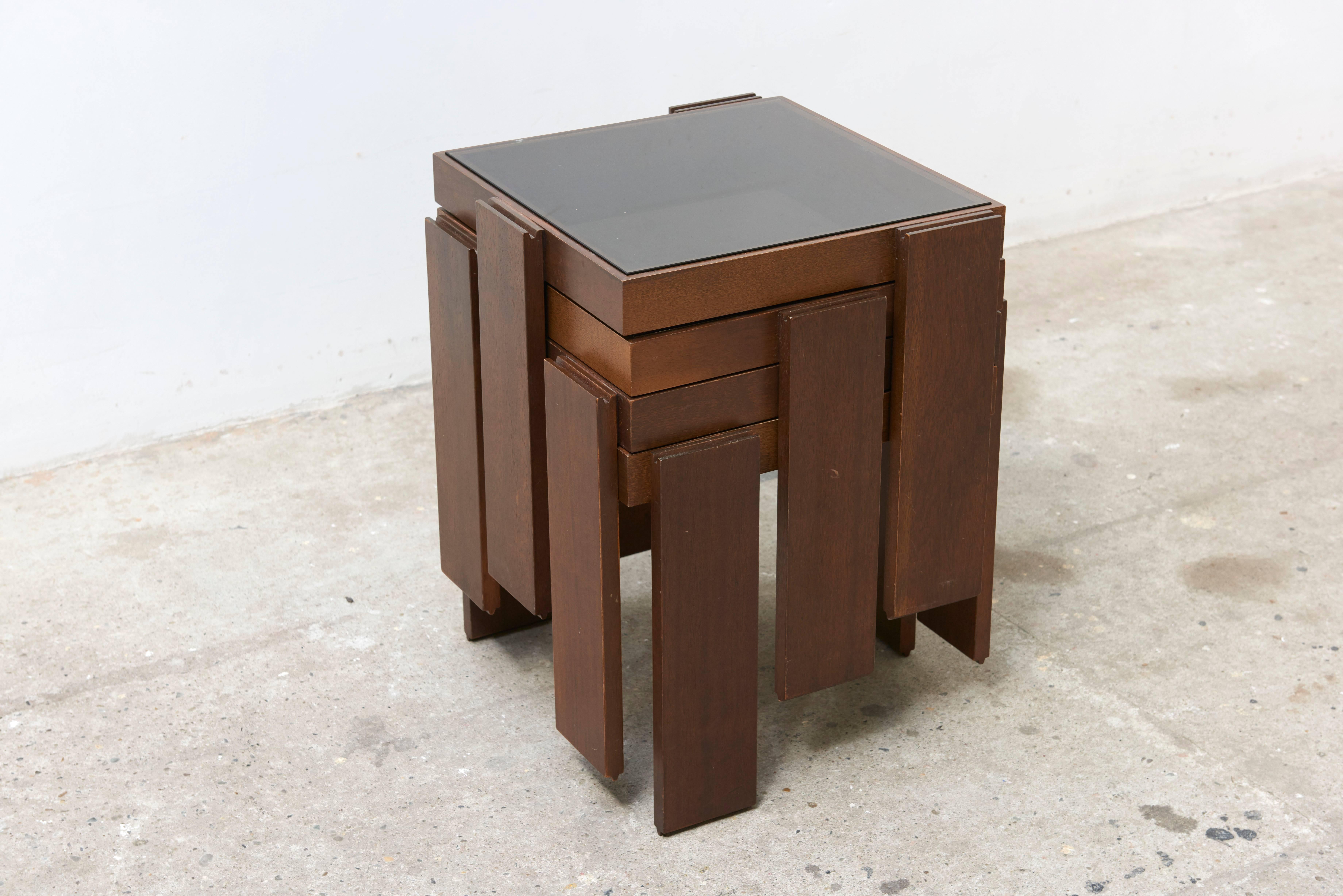 Glass Modular Stackable Solid Wood Coffee, Side Tables by Frattini for Cassina For Sale