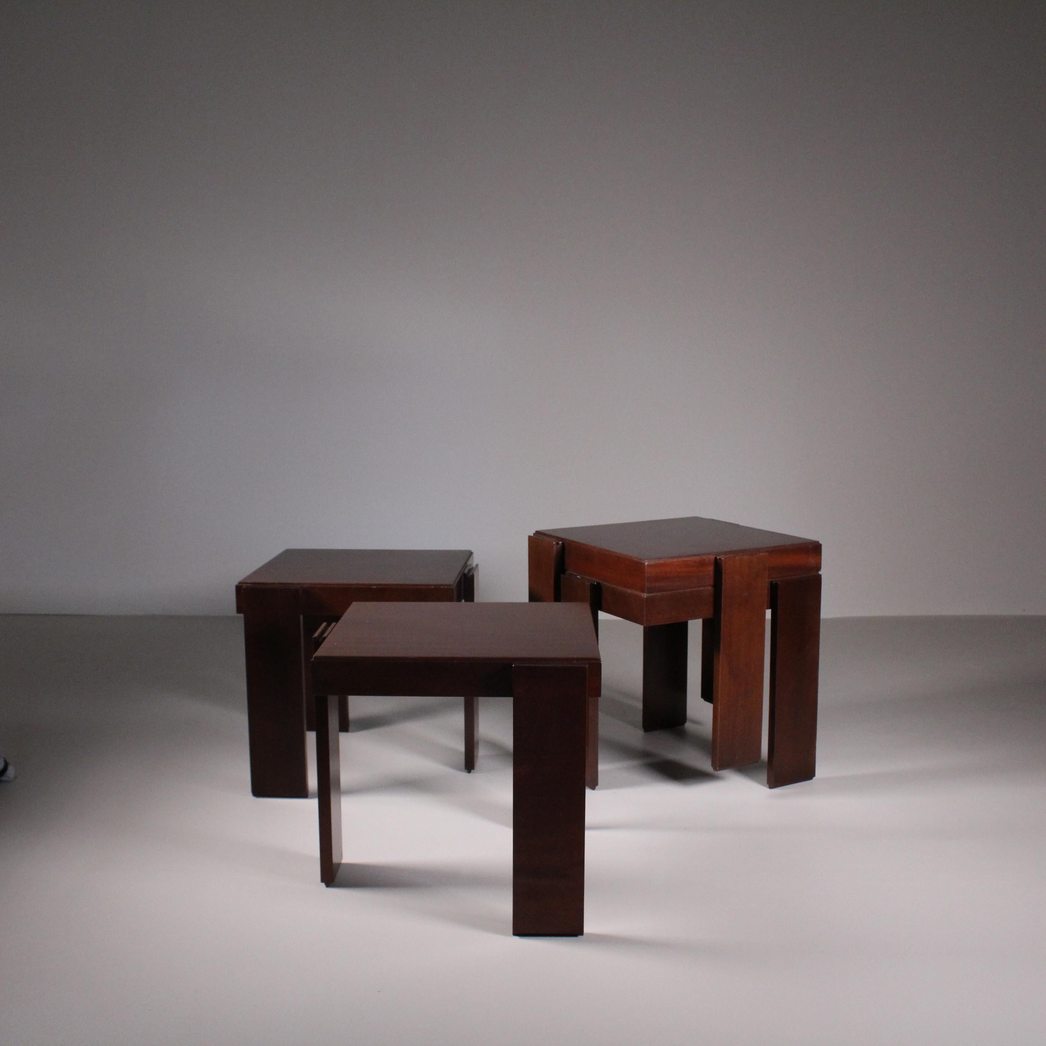 Modular Stackable Solid Wood Coffee, Side Tables by Frattini for Cassina 10