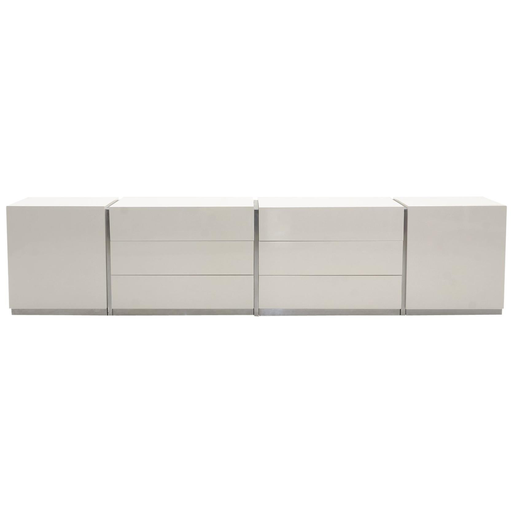 Modular Storage Cabinets with Drawers & Shelves by Milo Baughman, White / Ivory 