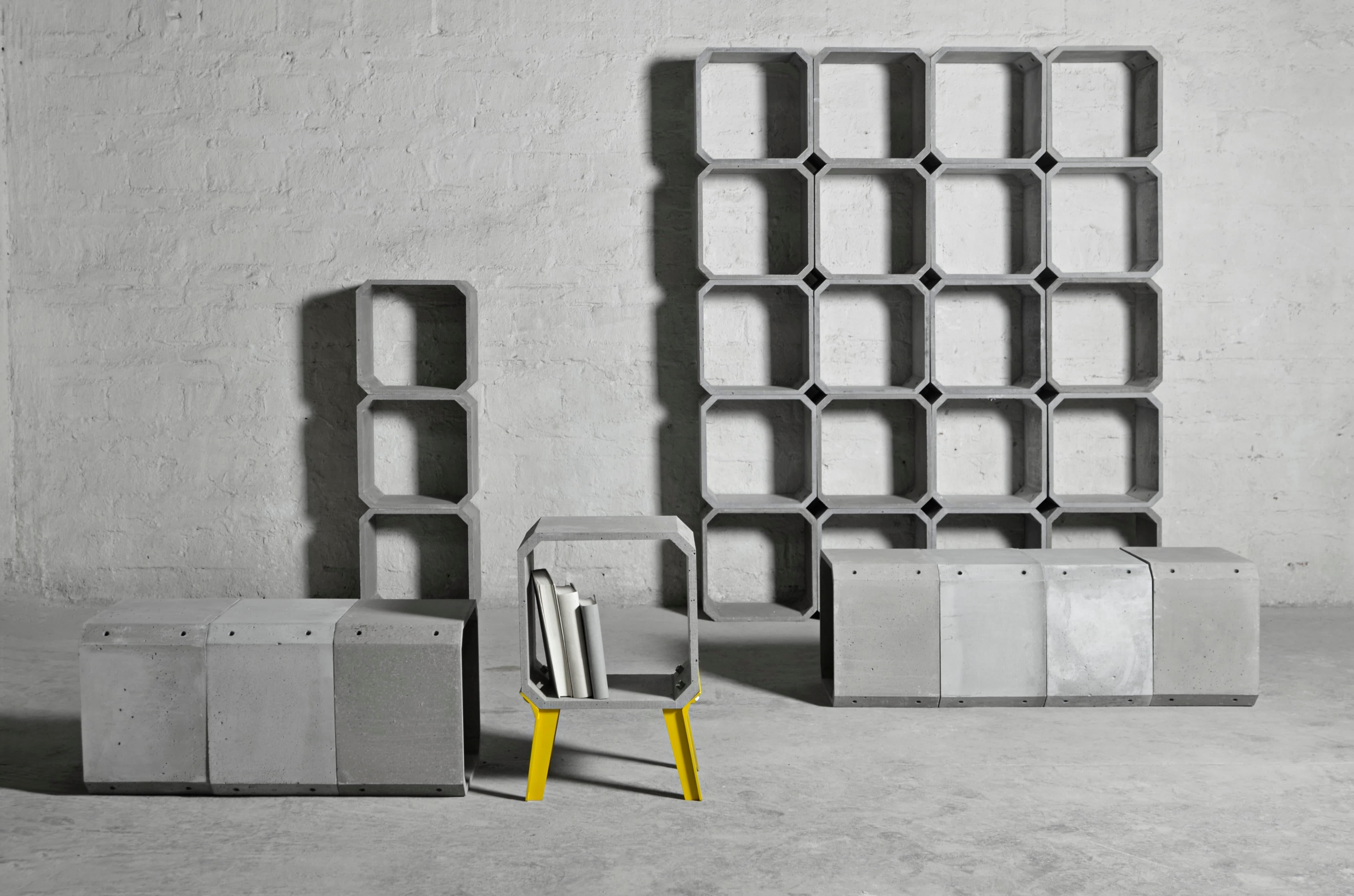 'KOU' is a modular storage made of concrete
by Bentu Design

[Blocks sold individually]

Dimension of one block: 36 x 36 x 26cm

Bentu Design's furniture derives its uniqueness from the simplicity of its forms and its materials. Designed and