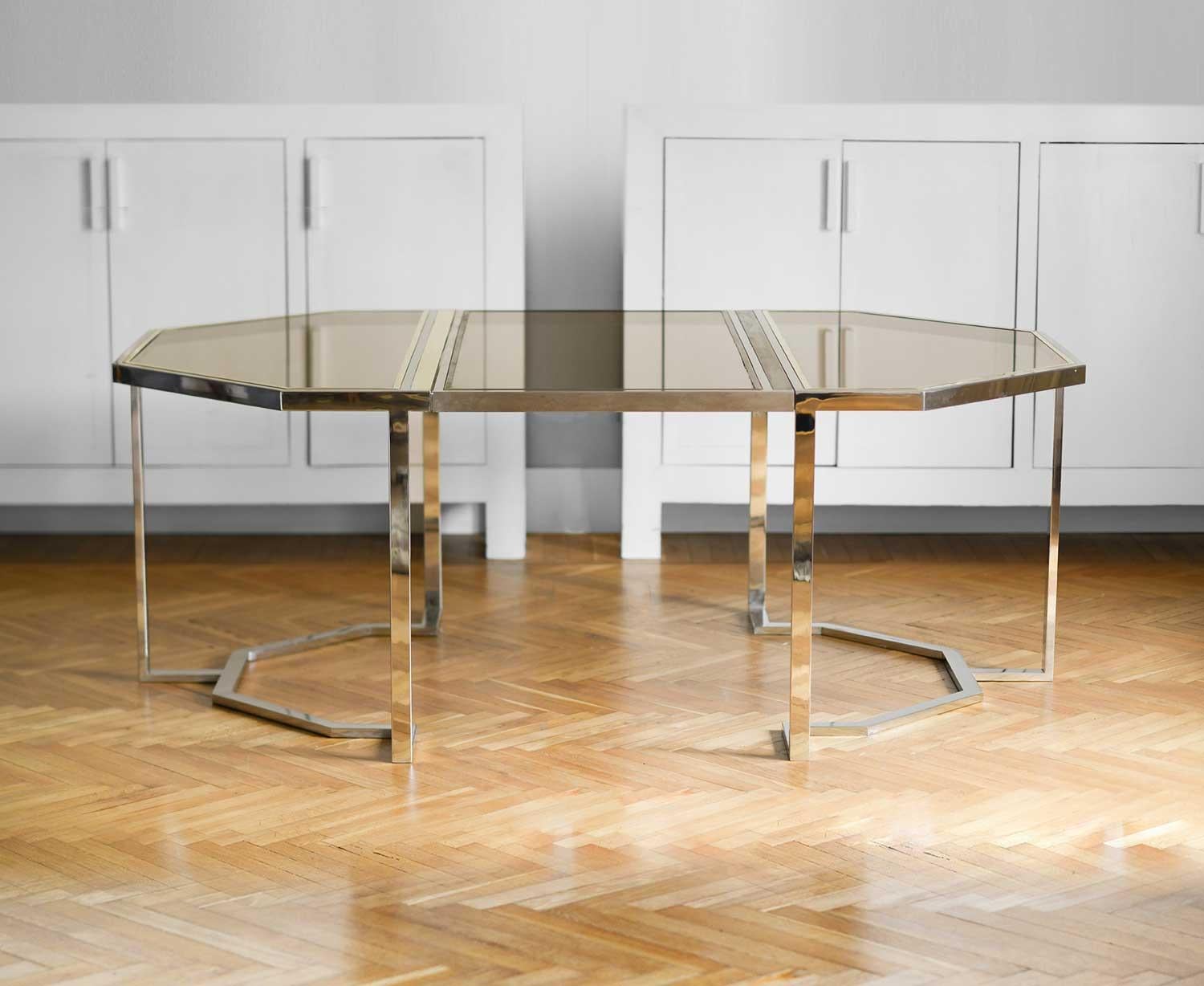 Italian Modular Table in Chromed Metal and Brass, 1980s