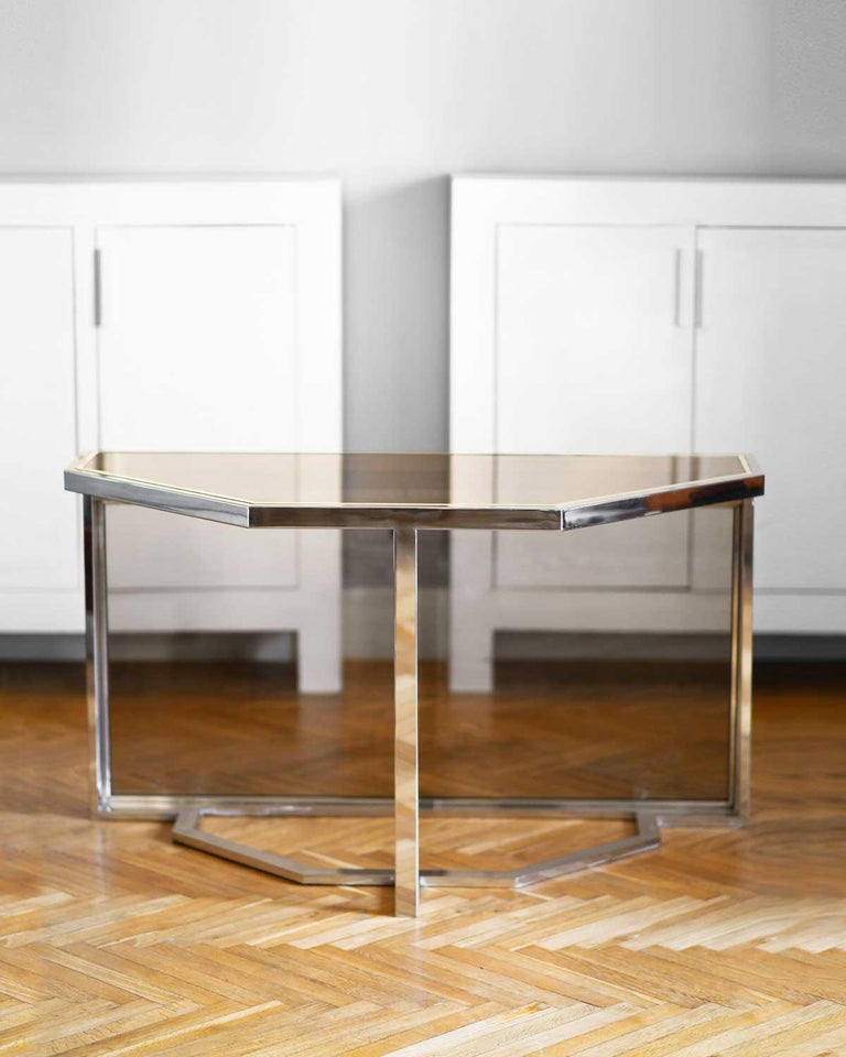Late 20th Century Modular Table in Chromed Metal and Brass, 1980s For Sale