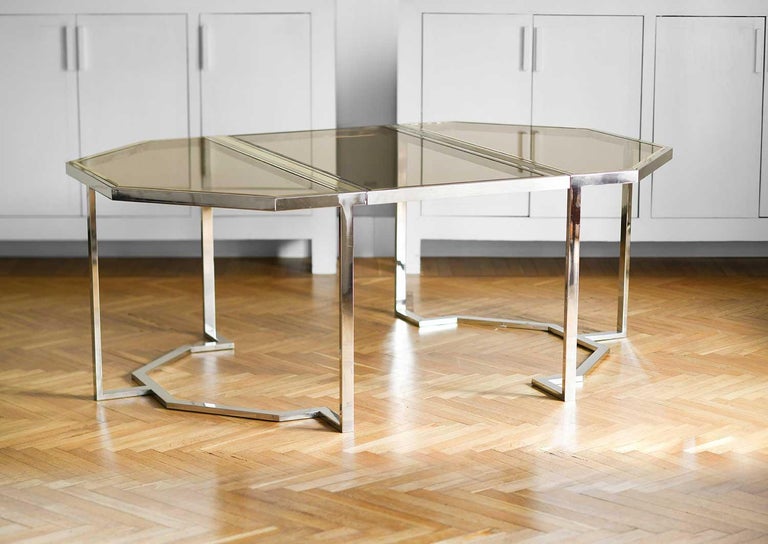 Modular Table in Chromed Metal and Brass, 1980s For Sale 2