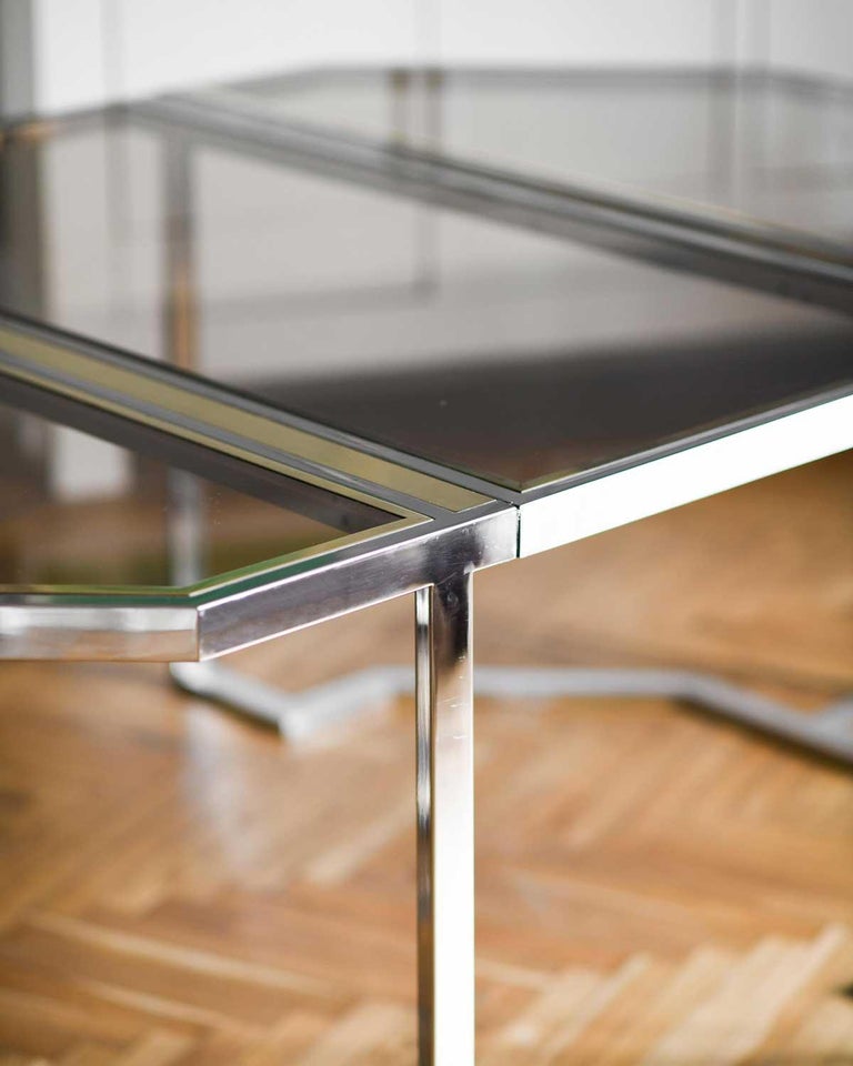 Modular Table in Chromed Metal and Brass, 1980s For Sale 3