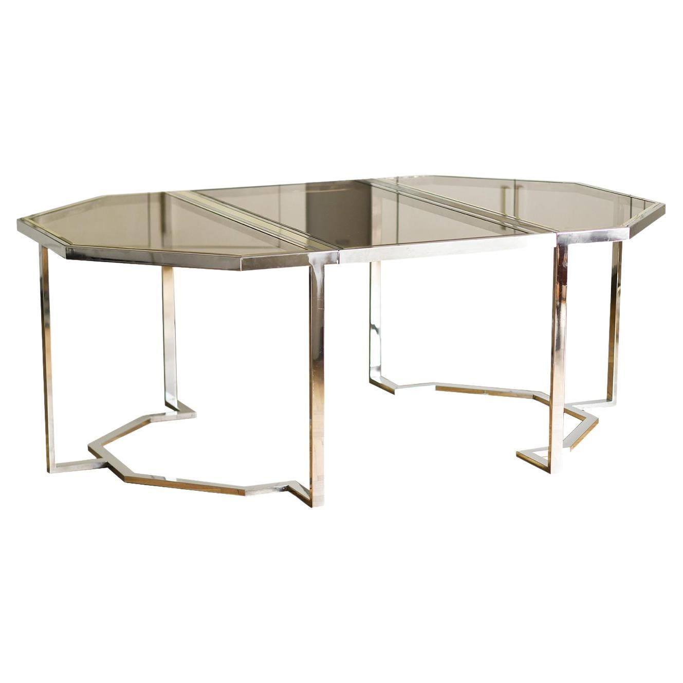 Modular Table in Chromed Metal and Brass, 1980s