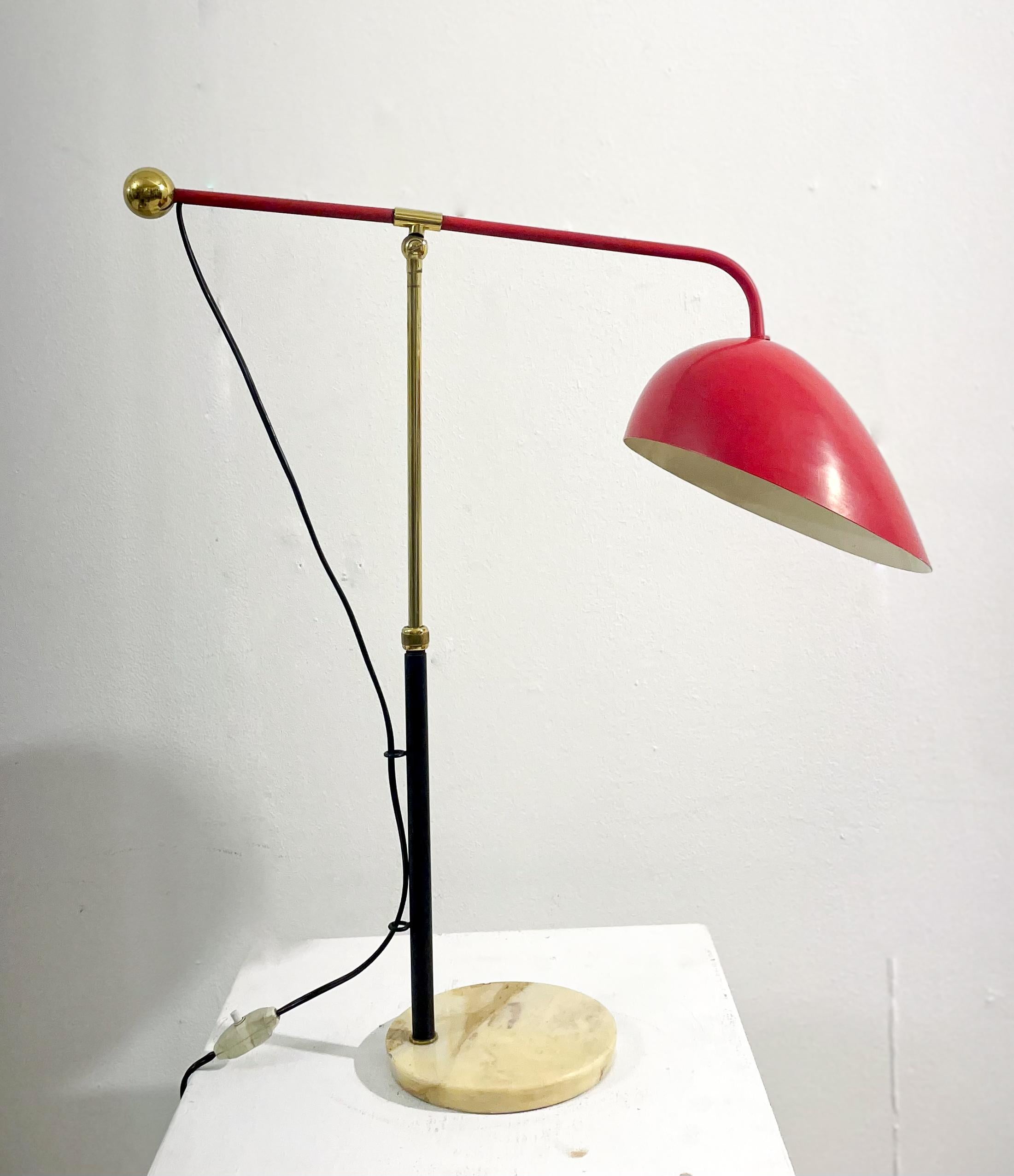 Mid-20th Century Modular Table Lamp with Marble Feet Metal and Brass Model 5023 by Angelo Brotto
