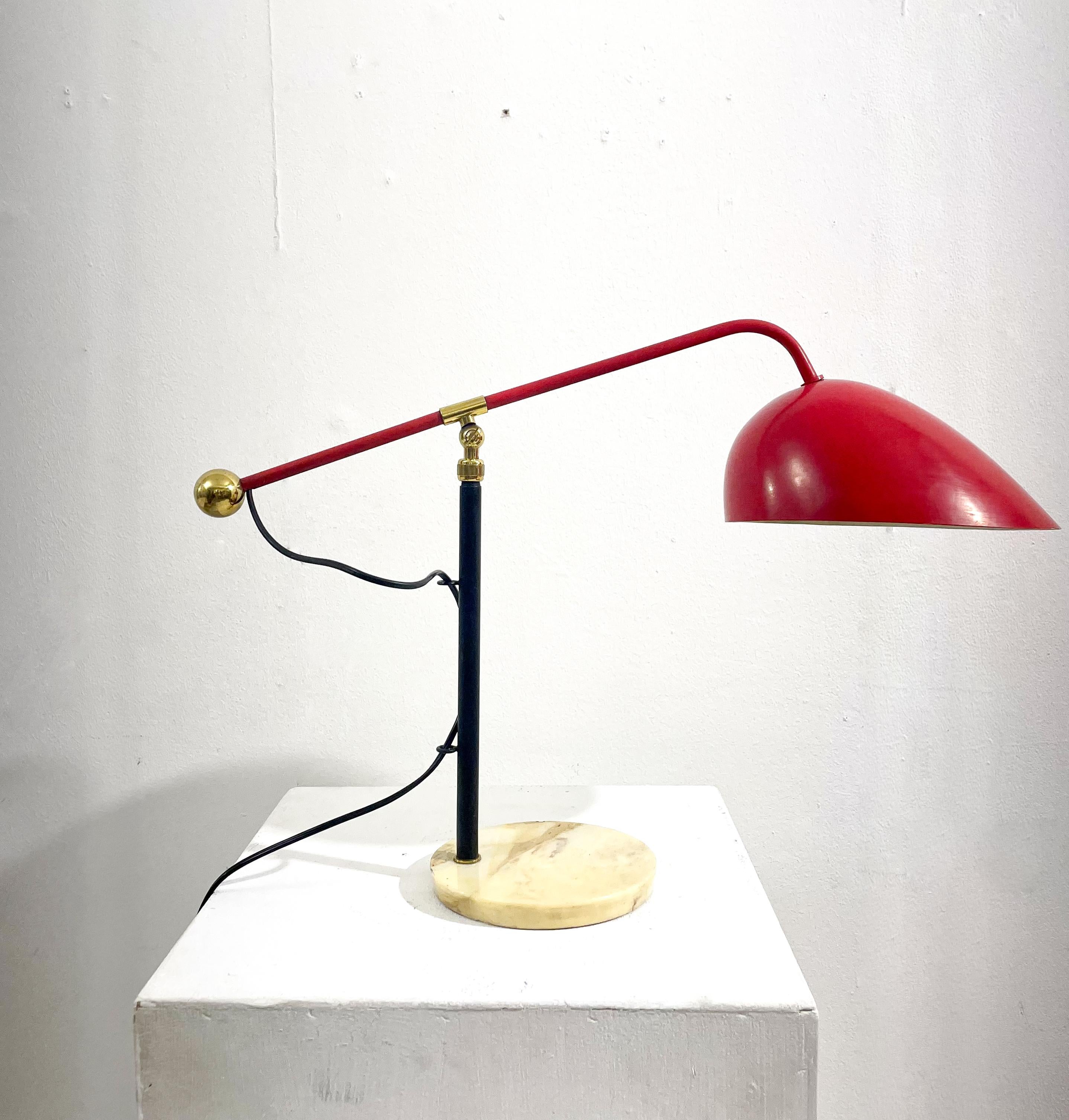 Modular Table Lamp with Marble Feet Metal and Brass Model 5023 by Angelo Brotto 1