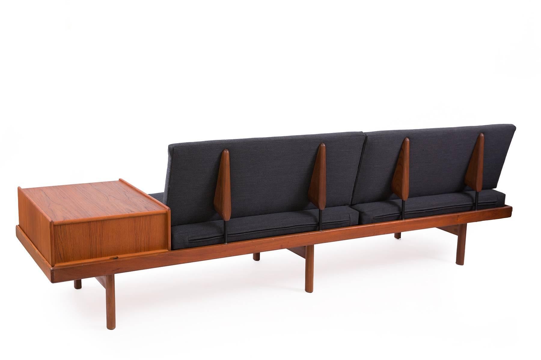 Karl Sorlie and Sonner Sarpsbord modular sofa circa early 1960s from Norway. This versatile example has been newly upholstered and can be arranged in a few different configurations. The back detailing is exceptional.
