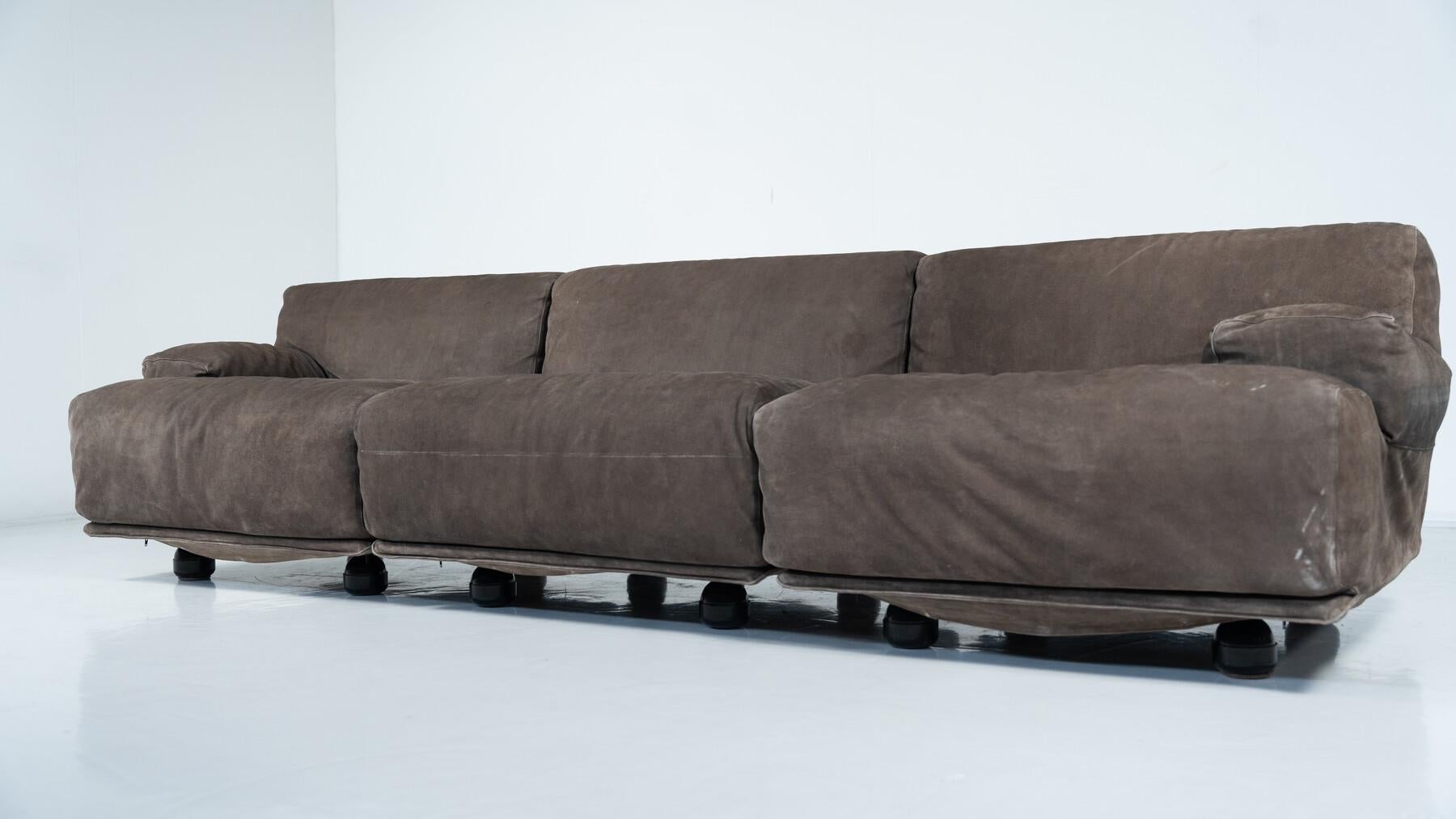 Mid-Century Modern Modular Three-Seater Fiandra Sofa by Vico Magistretti, Cassina, Italy, 1970 - Original Fabric