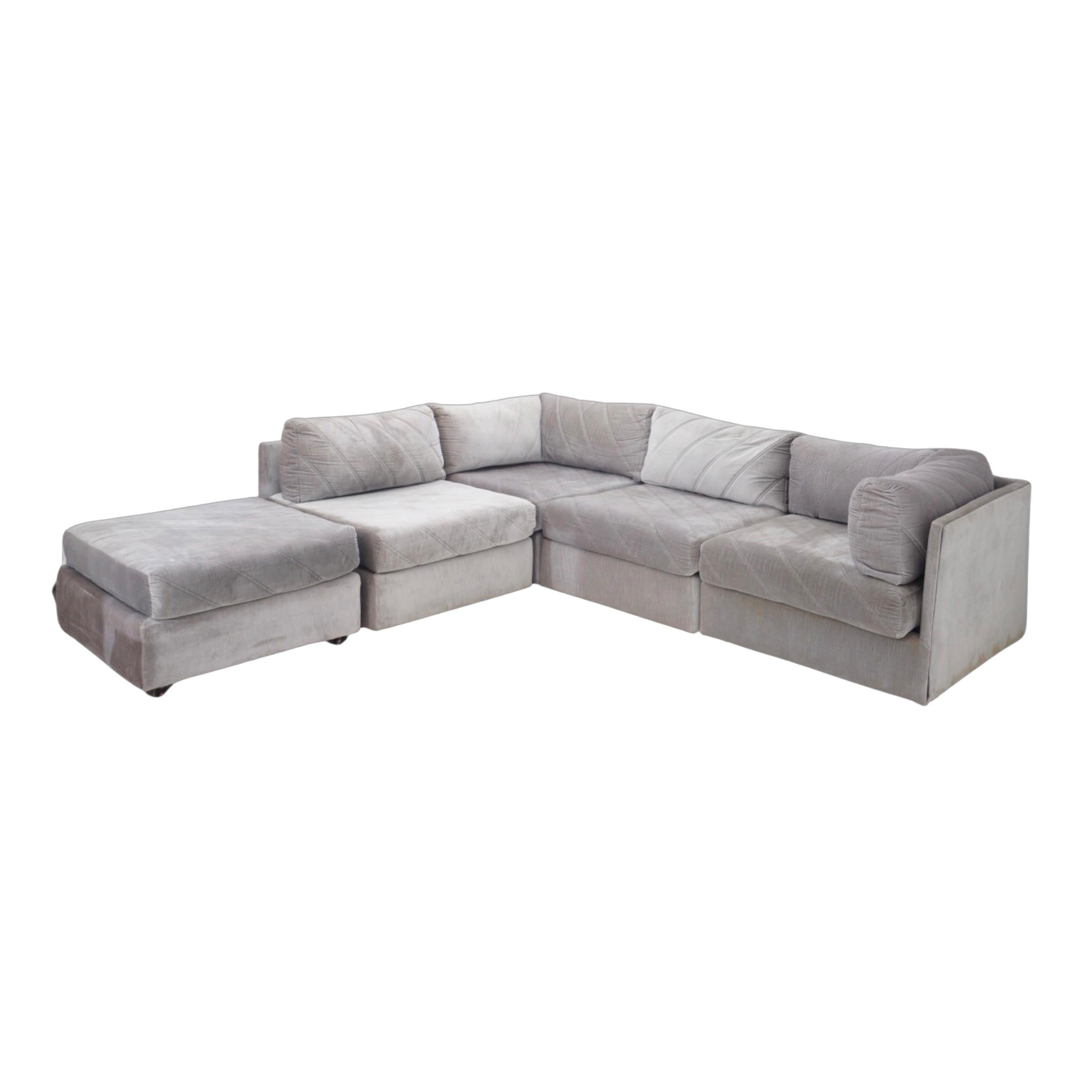 Post-Modern Modular Velvet Sectional Sofa, 1980s