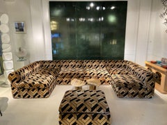 Canapé modulaire en velours avec 7 éléments, France, circa 1970