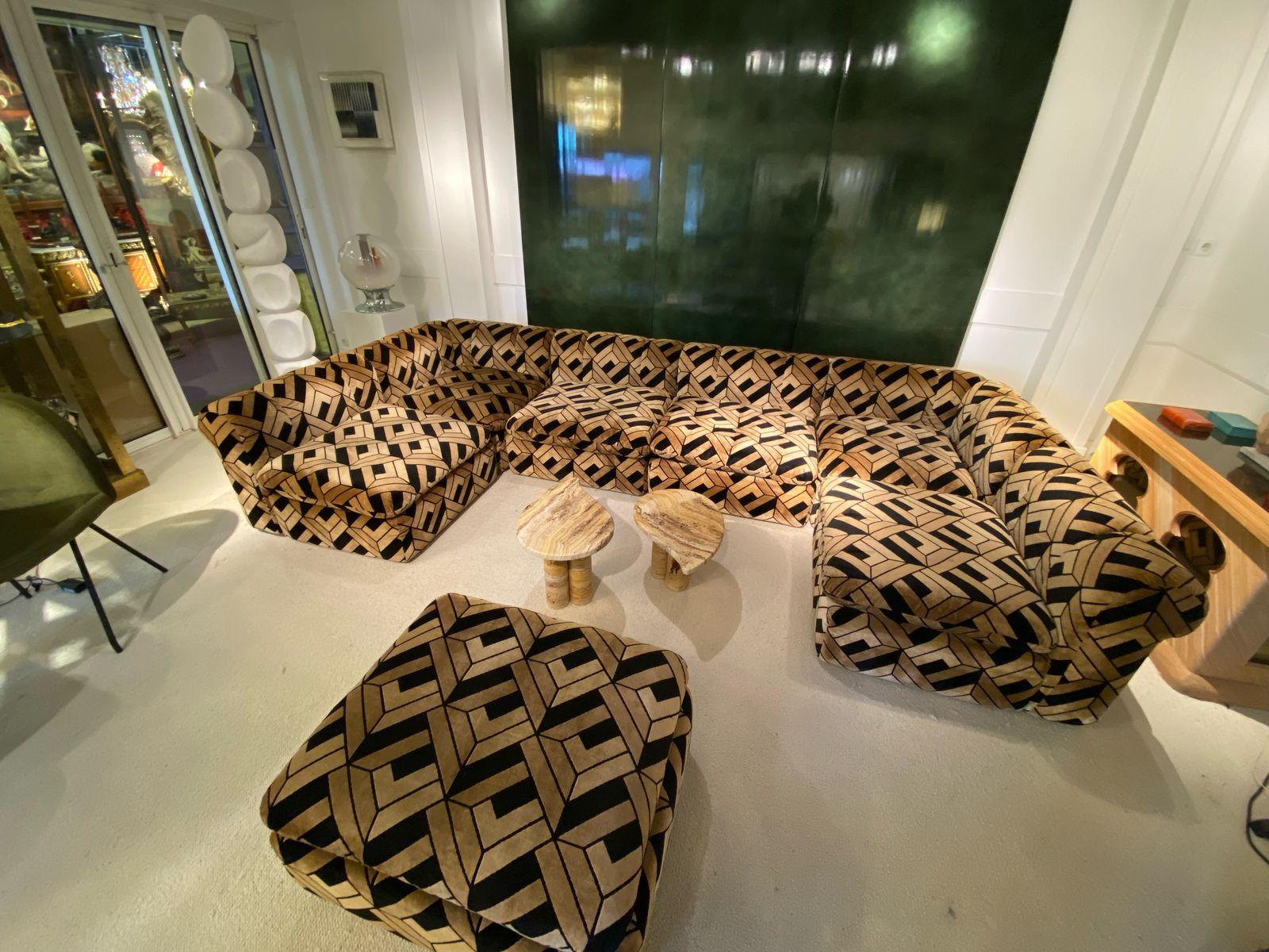 Mid-Century Modern Modular Velvet Sofa with 7 Elements - France circa 1970