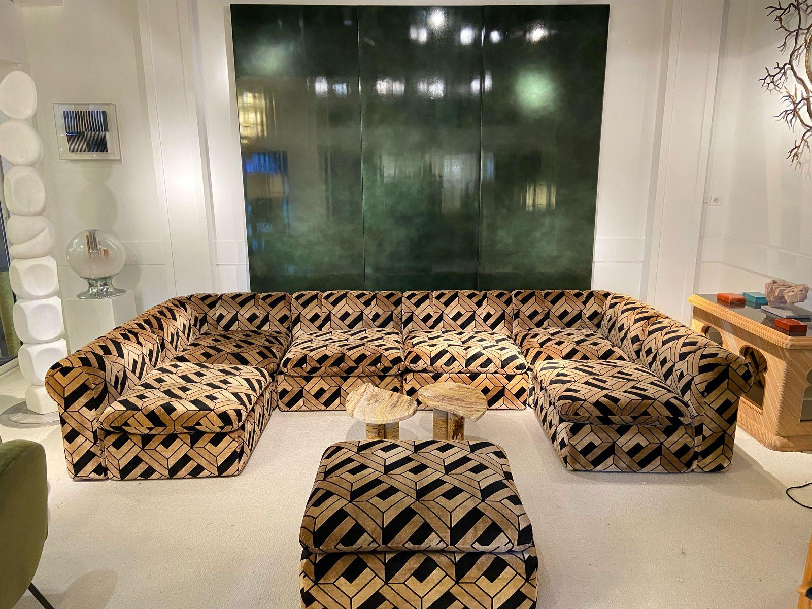 Modular Velvet Sofa with 7 Elements - France circa 1970 1
