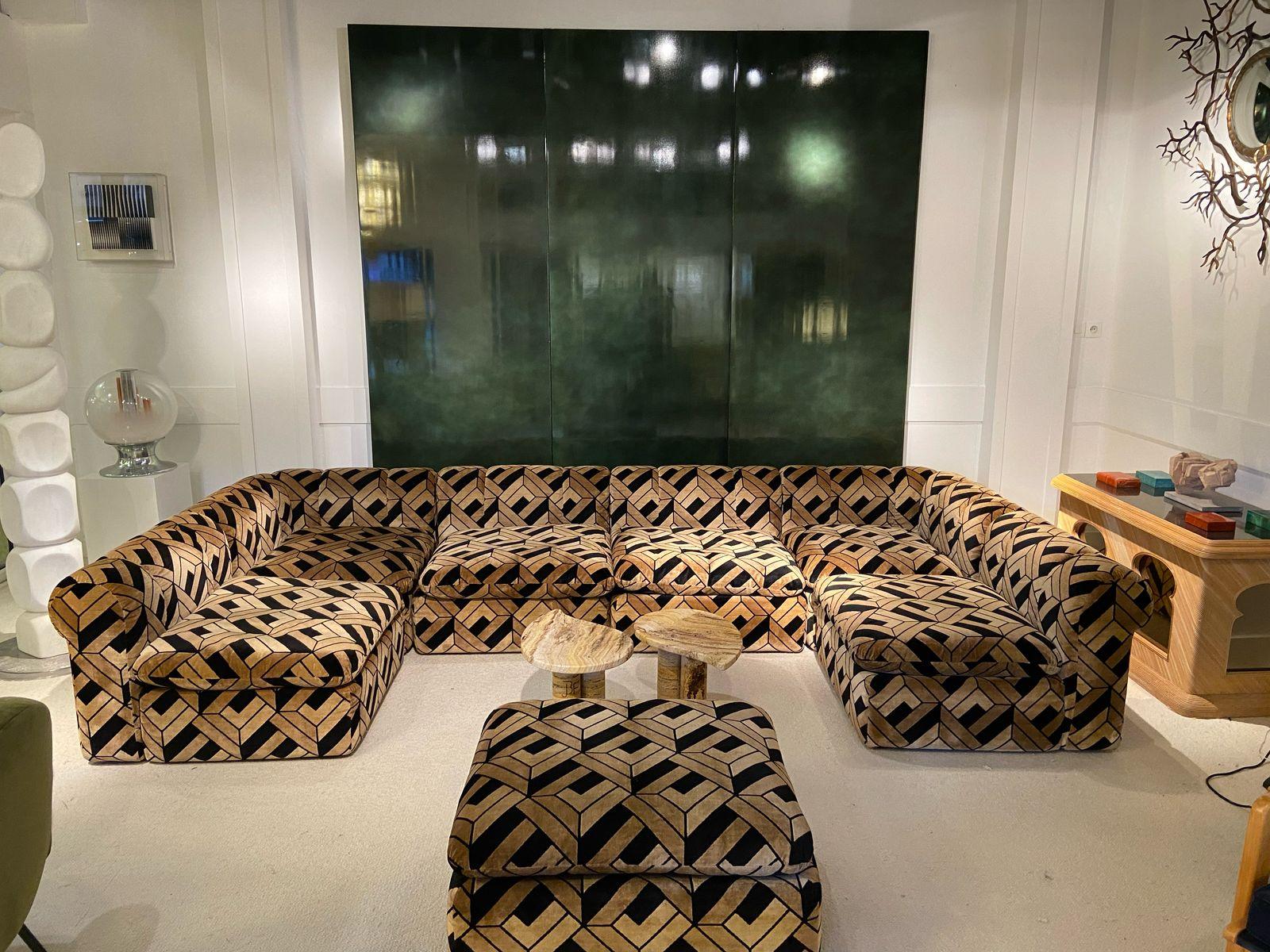 Modular Velvet Sofa with 7 Elements - France circa 1970 2