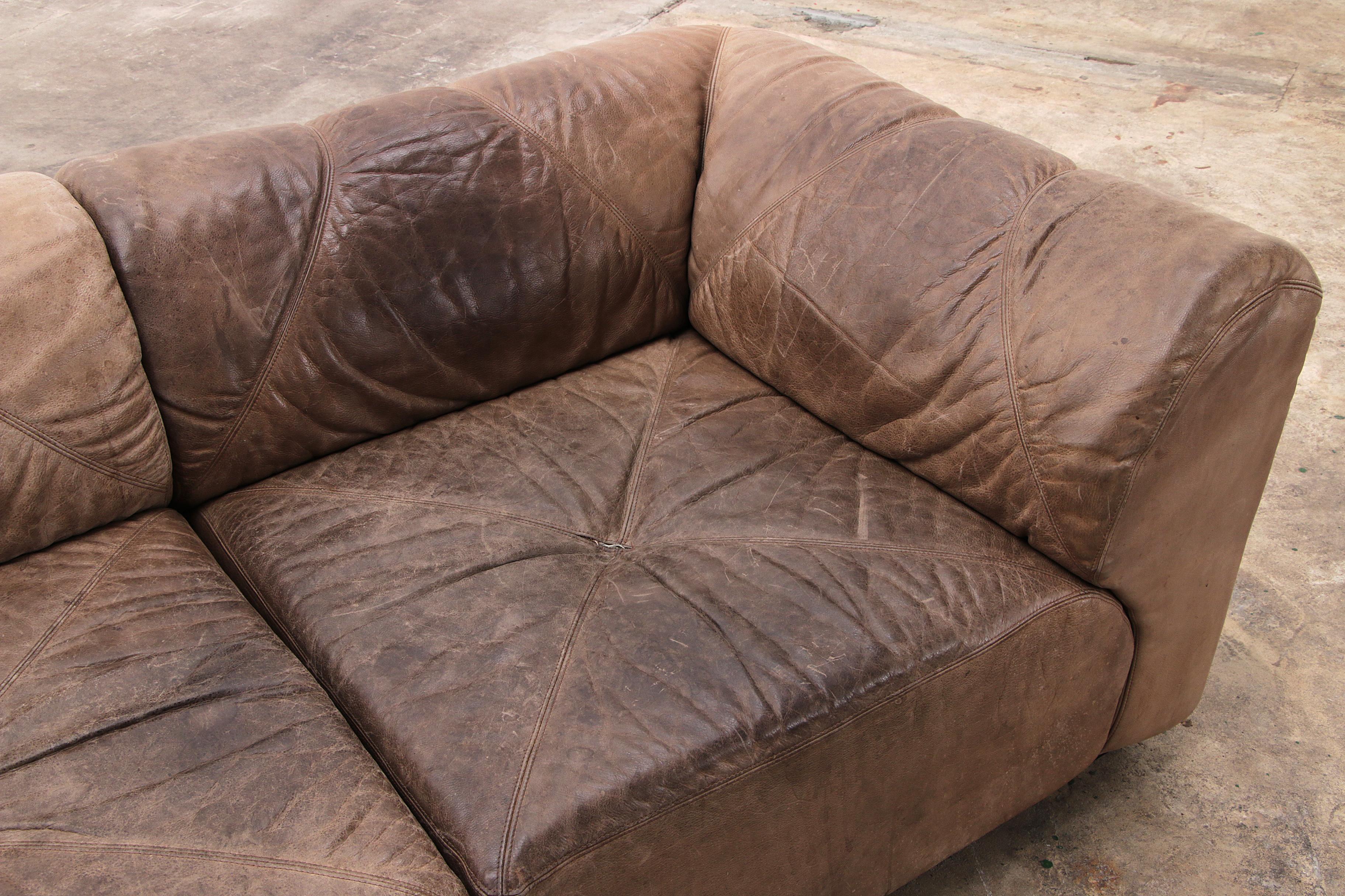 Modular Vintage Leather Sofa by Bernd Münzebrock for Walter Knoll For Sale 6