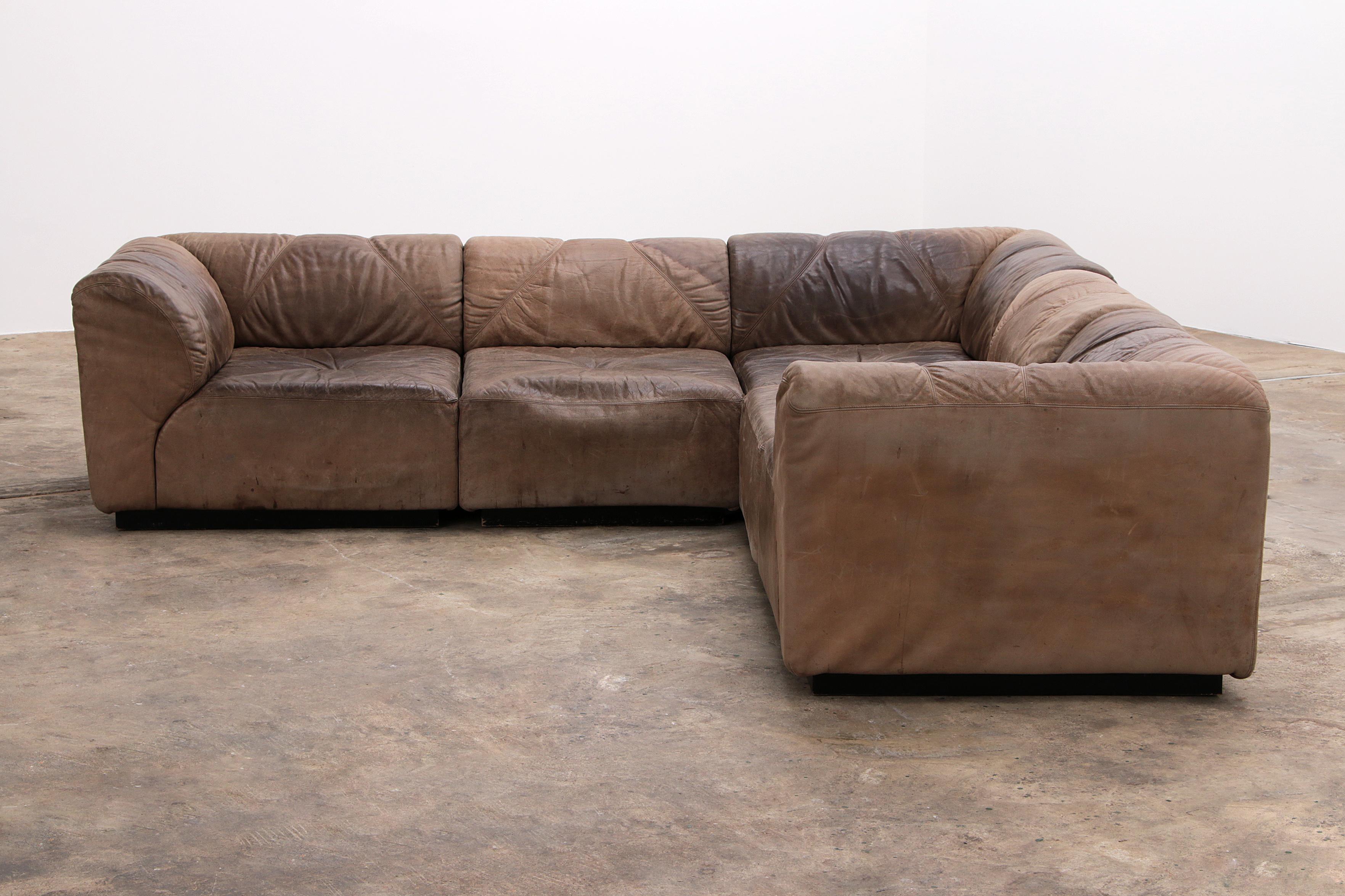 Modular Vintage Leather Sofa by Bernd Münzebrock for Walter Knoll In Fair Condition For Sale In Oostrum-Venray, NL
