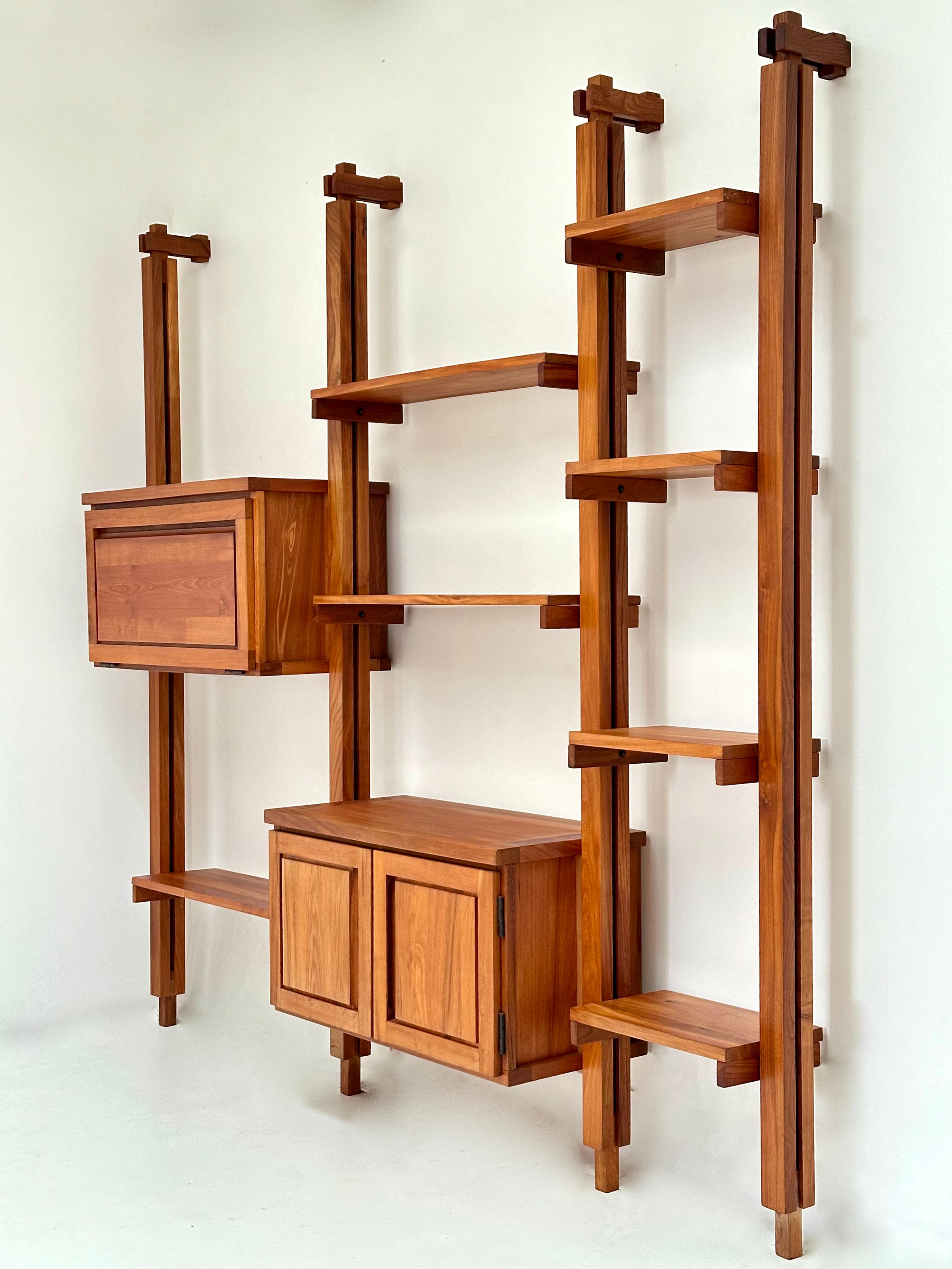 Modular Wall Unit in Solid Elm, France, c. 1980 For Sale 5