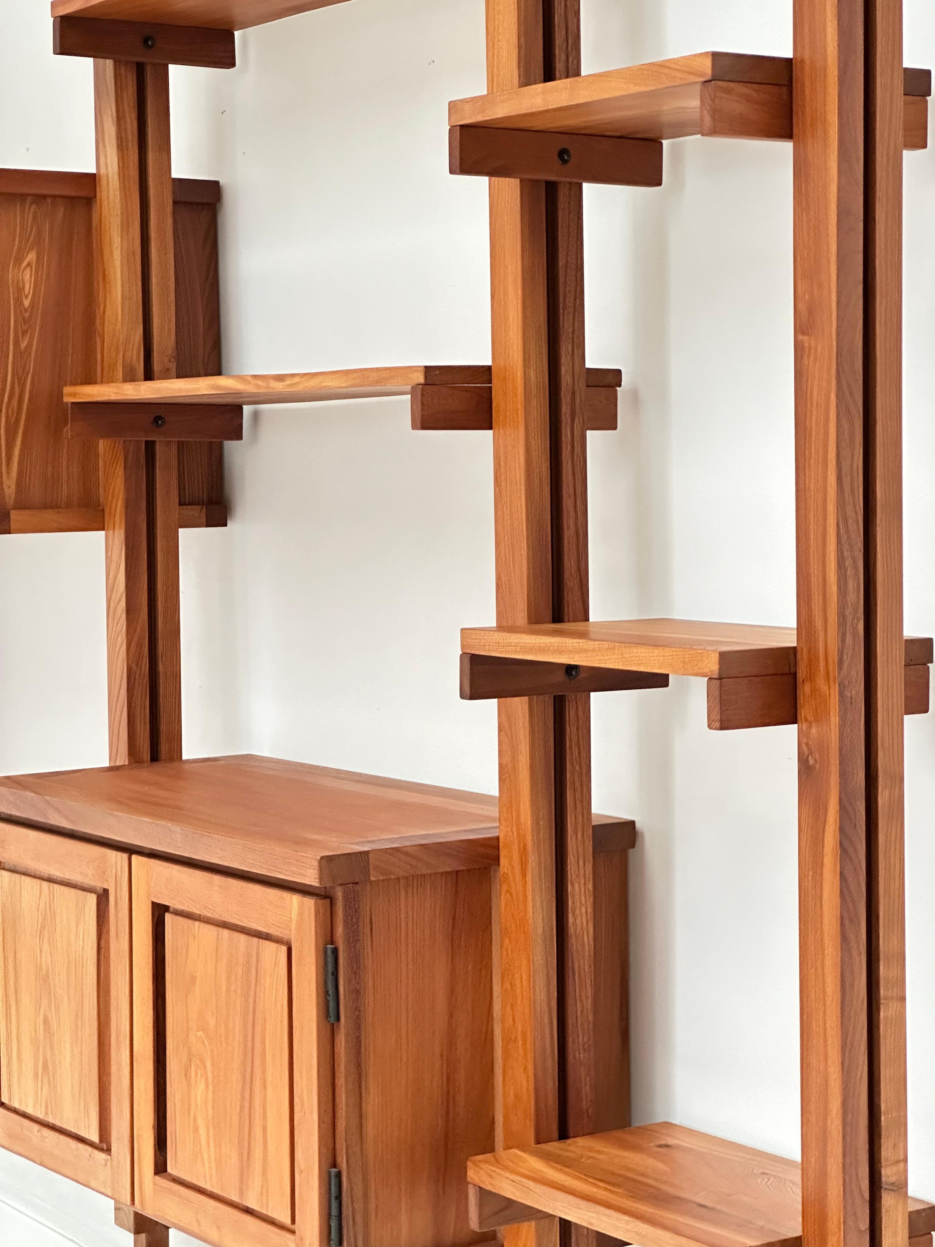 Modular Wall Unit in Solid Elm, France, c. 1980 For Sale 7