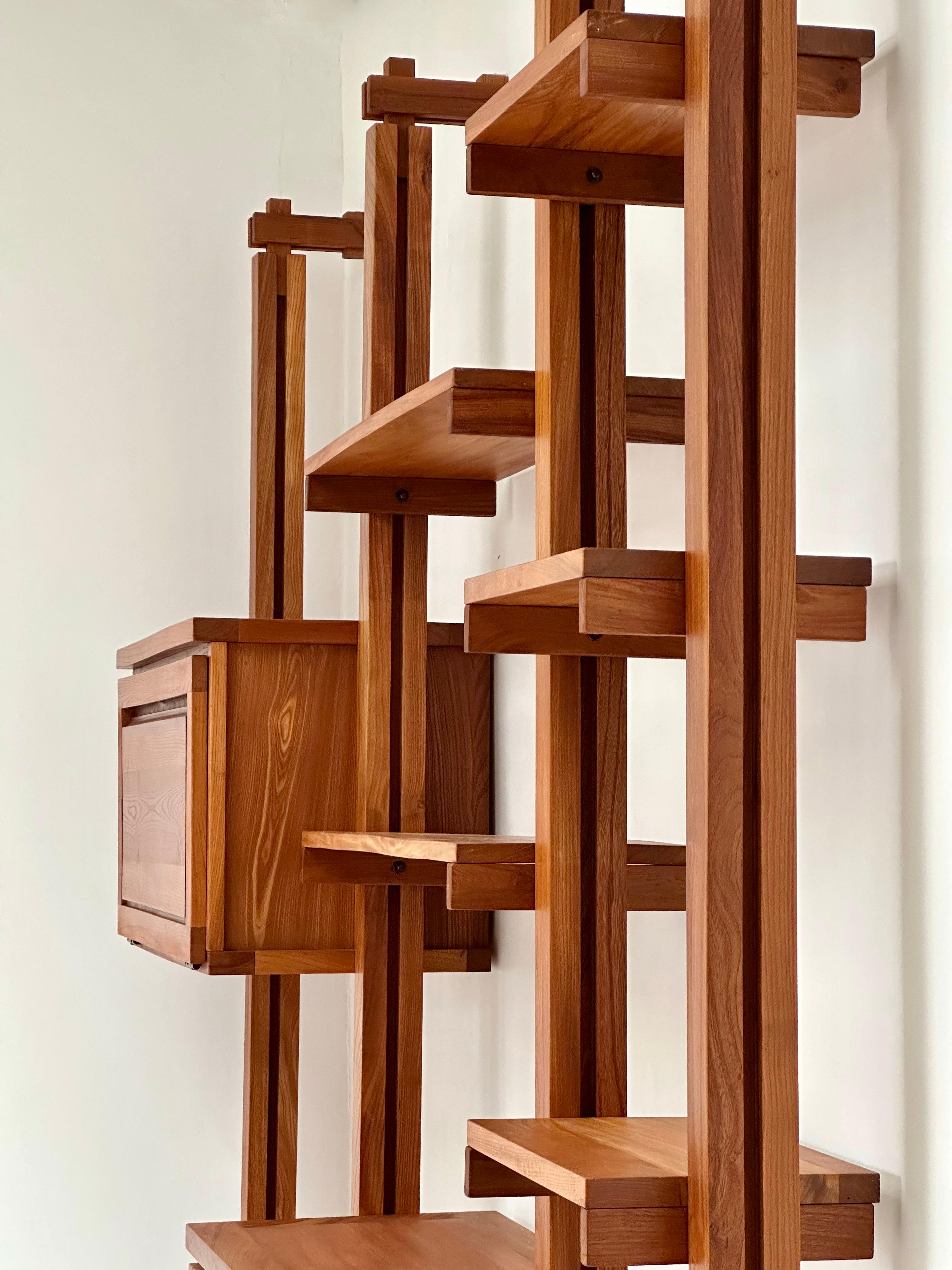 Modular Wall Unit in Solid Elm, France, c. 1980 For Sale 8