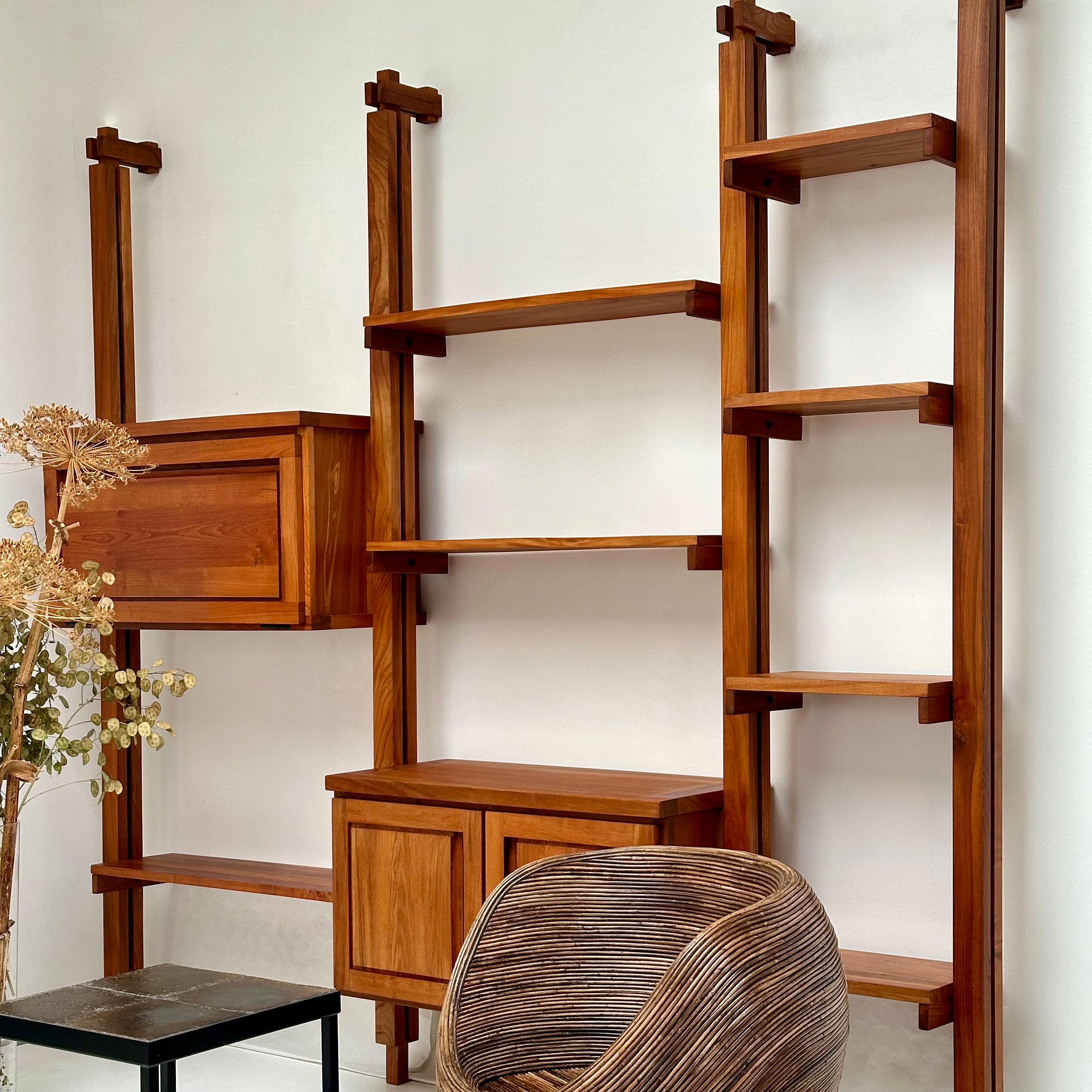 Modular Wall Unit in Solid Elm, France, c. 1980 For Sale 10