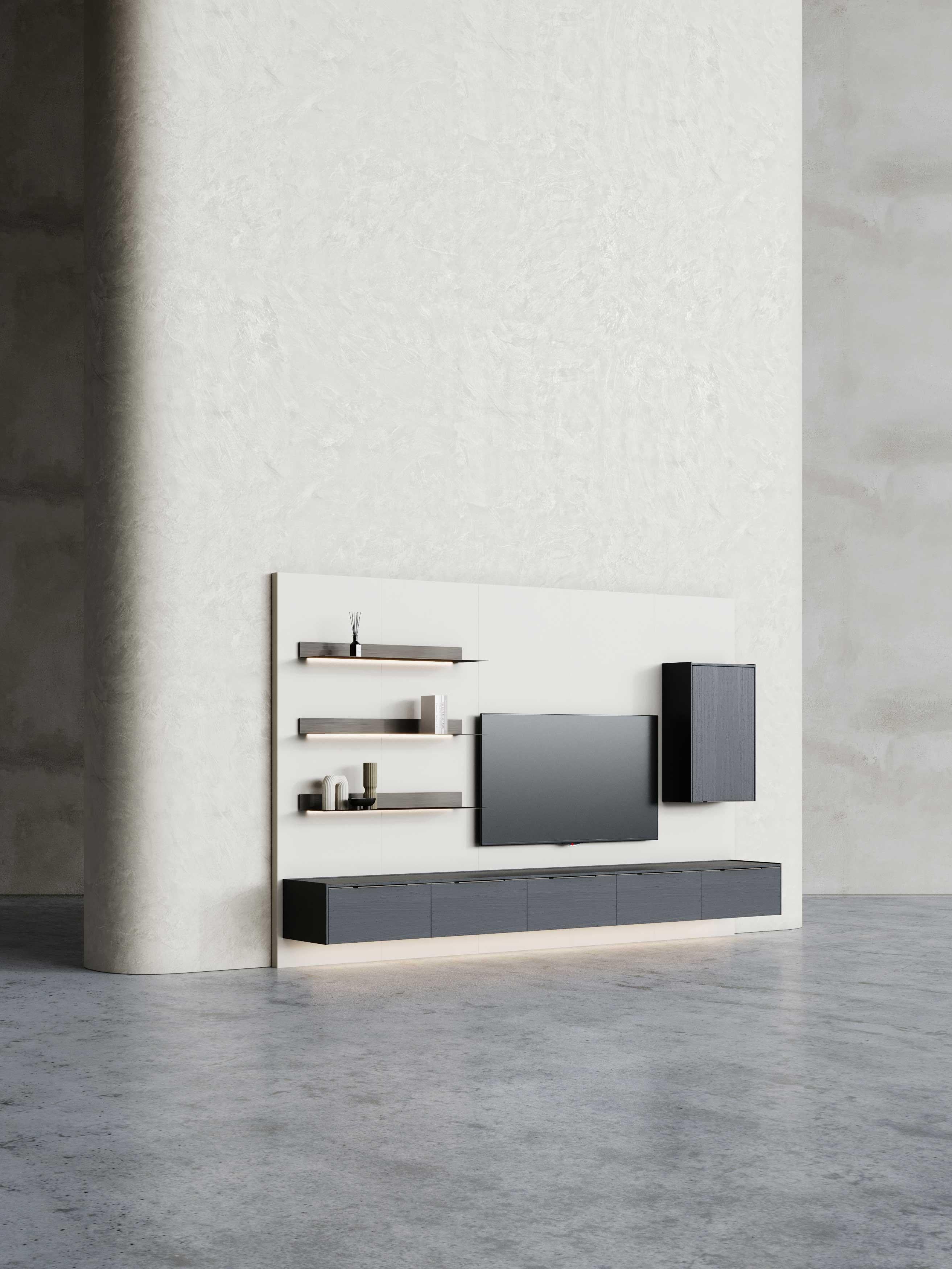 Portugais Meuble de rangement mural modulaire Landform Day System 2 avec armoire TV en chêne en vente