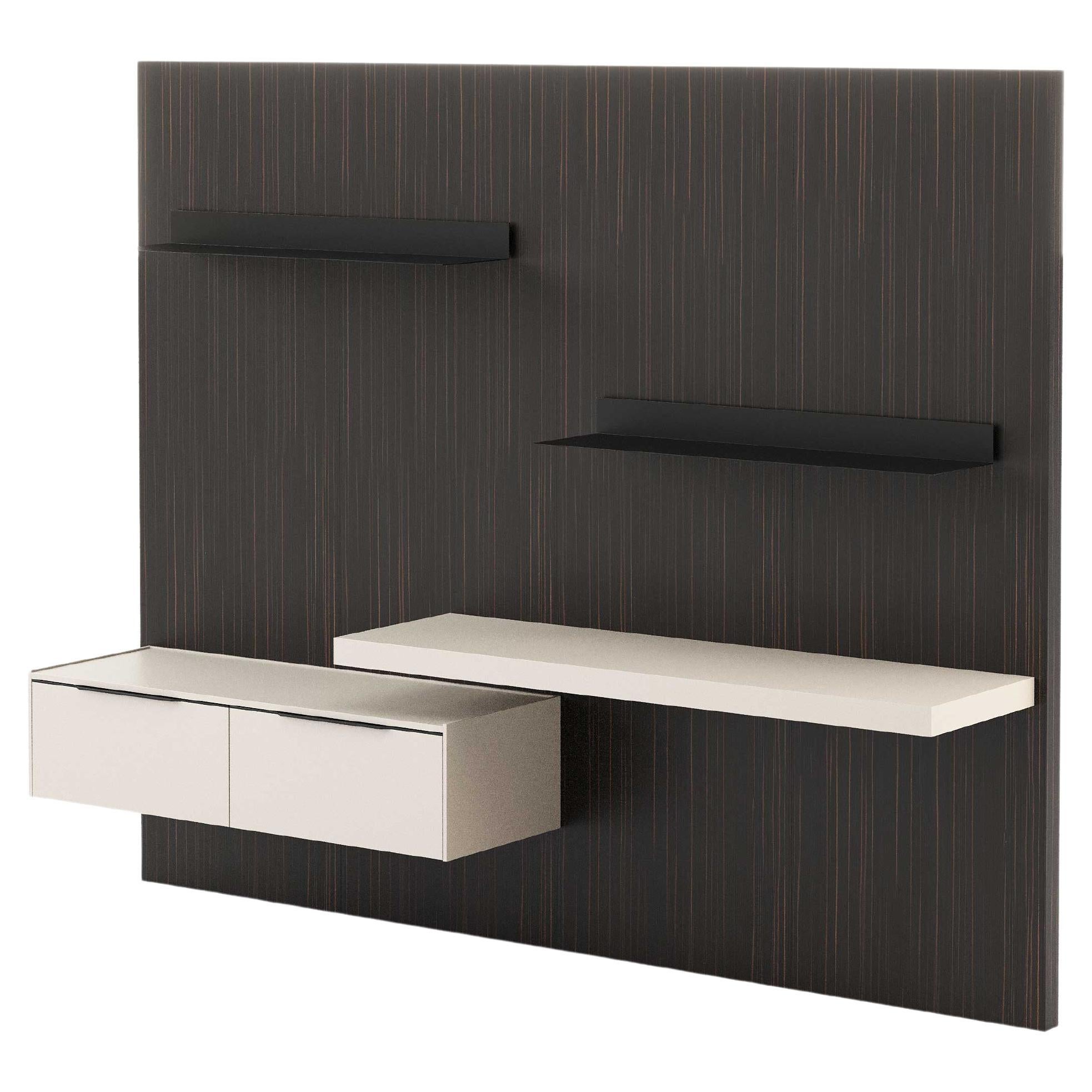 Modular Wall Unit Landform Day System 4 with Tv Cabinet Made with Ebony and Iron