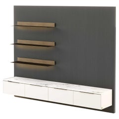 Modular Wall Unit Landform Day System 4 with Tv Cabinet Made with Ebony and Iron