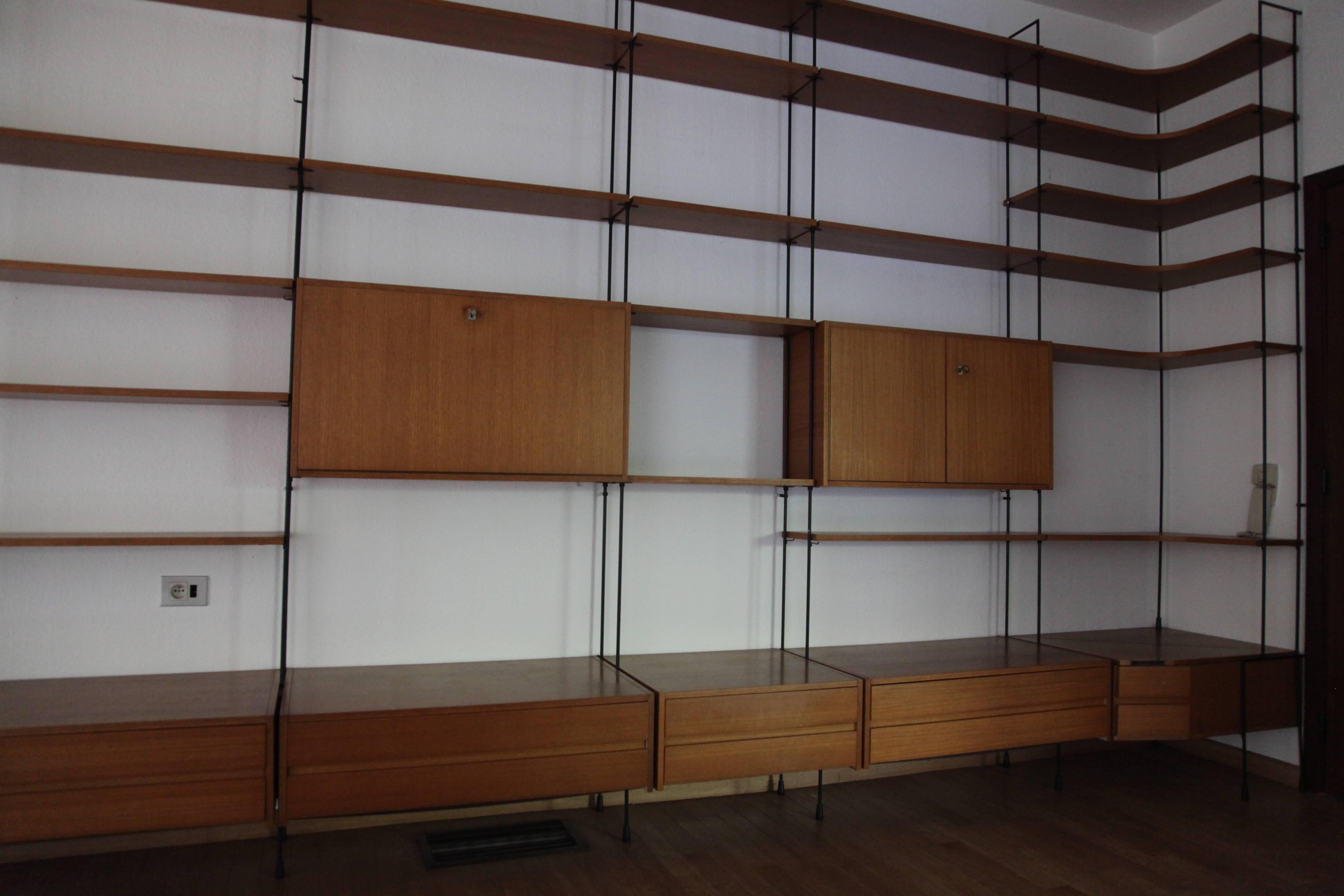 Mid-Century Modern Modular Wall Unit Shelving System in Teak by Hilker, 1960s, Germany