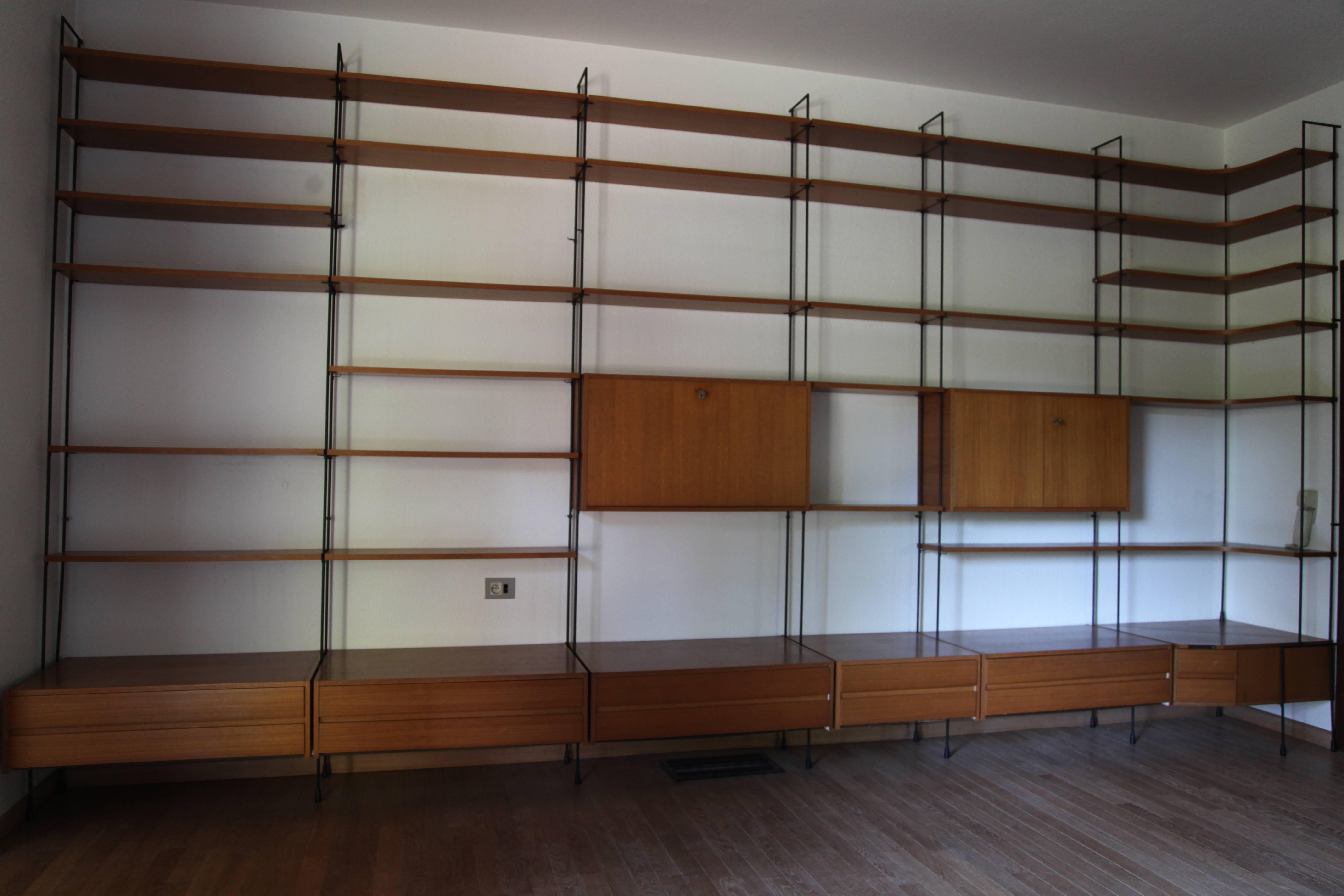 Modular Wall Unit Shelving System in Teak by Hilker, 1960s, Germany 1