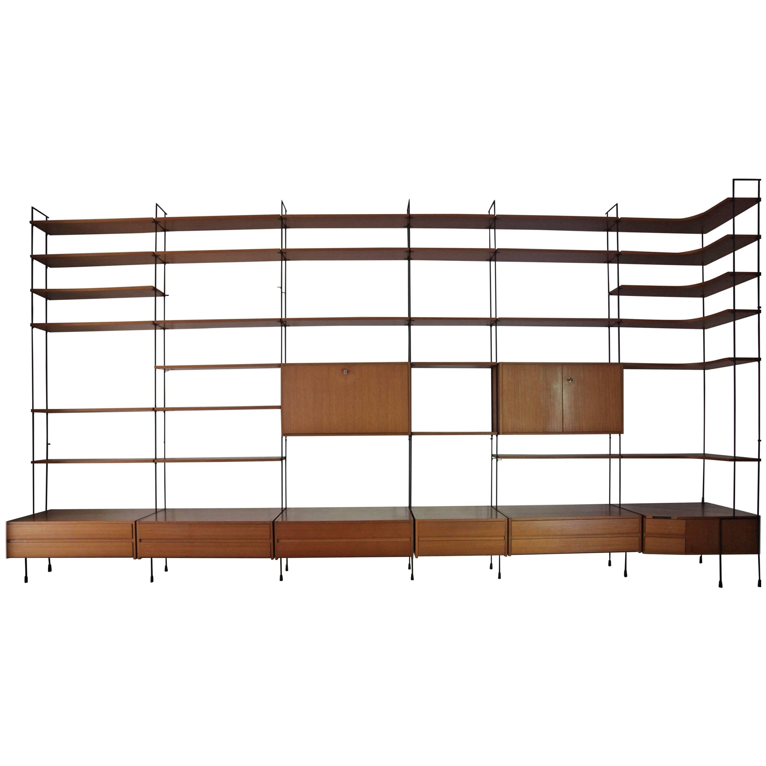 Modular Wall Unit Shelving System in Teak by Hilker, 1960s, Germany