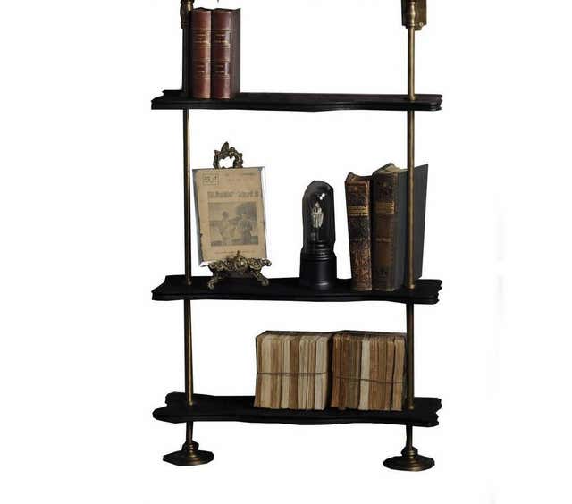 Modular Wall Unit System in Patina Brass and Black Marble Storage ...