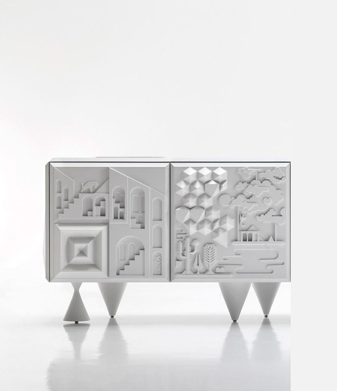 Module 12 Tout va Bien Cabinet by Antoine et Manuel
Dimensions: D 50 x W 130 x H 82 cm 
Materials: Containers manufactured of MDF in a matte lacquered finish, attached together using a mechanical fixing system. Doors made of MDF with mechanized