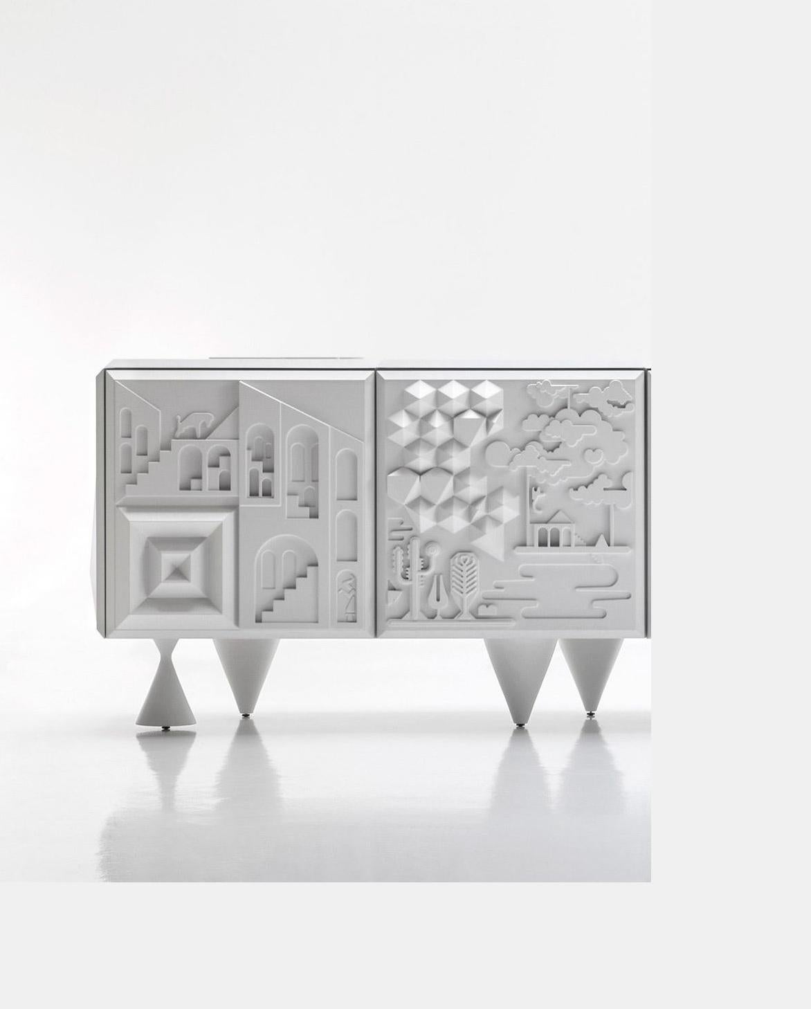 Modulo 120 Armadio Tout va Bien di Antoine et Manuel
Dimensioni: D 50 x L 120 x H 60 cm 
Materiali: contenitori realizzati in MDF con finitura laccata opaca, fissati tra loro con un sistema di fissaggio meccanico. Ante in MDF con frontali