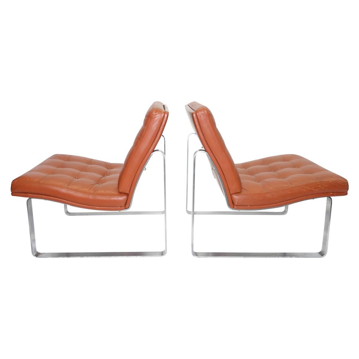 Danish Moduline Leather Chairs with Steel Legs by Ole Gjerløv-Knudsen for France & Son For Sale