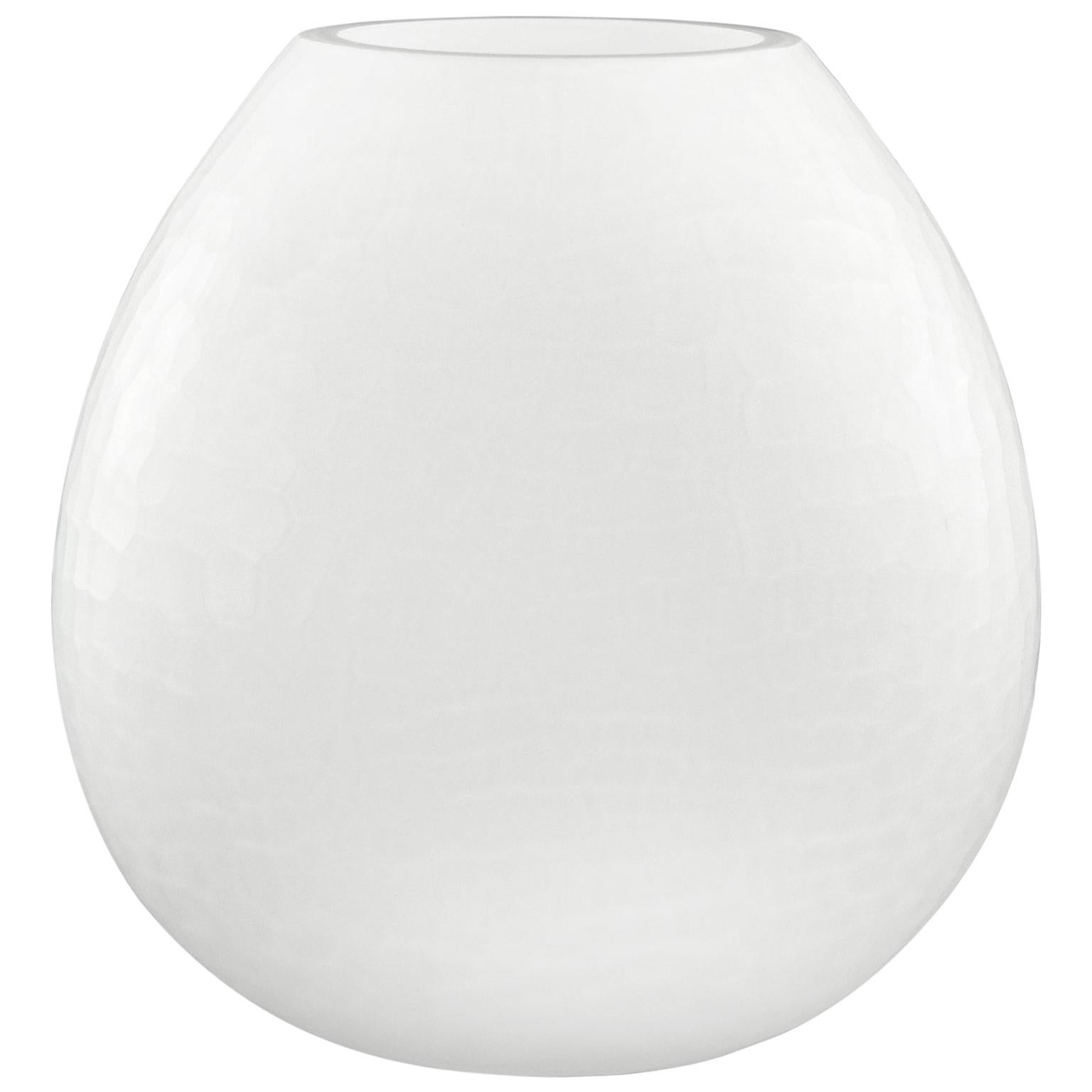 Artistic mouth blown white glass vase grinded Modus by Multiforme in stock