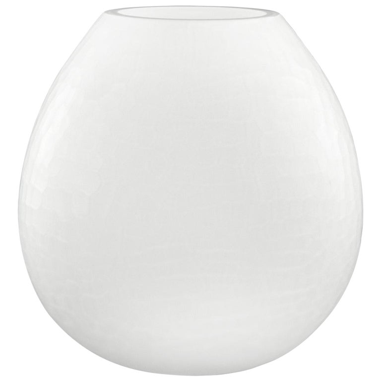 Artistic mouth blown white glass vase entirely grinded Modus by Multiforme For Sale