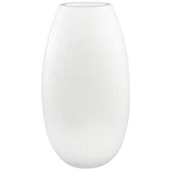 Artistic Mouth Blown White Glass Vase Entirely Grinded Modus by Multiforme