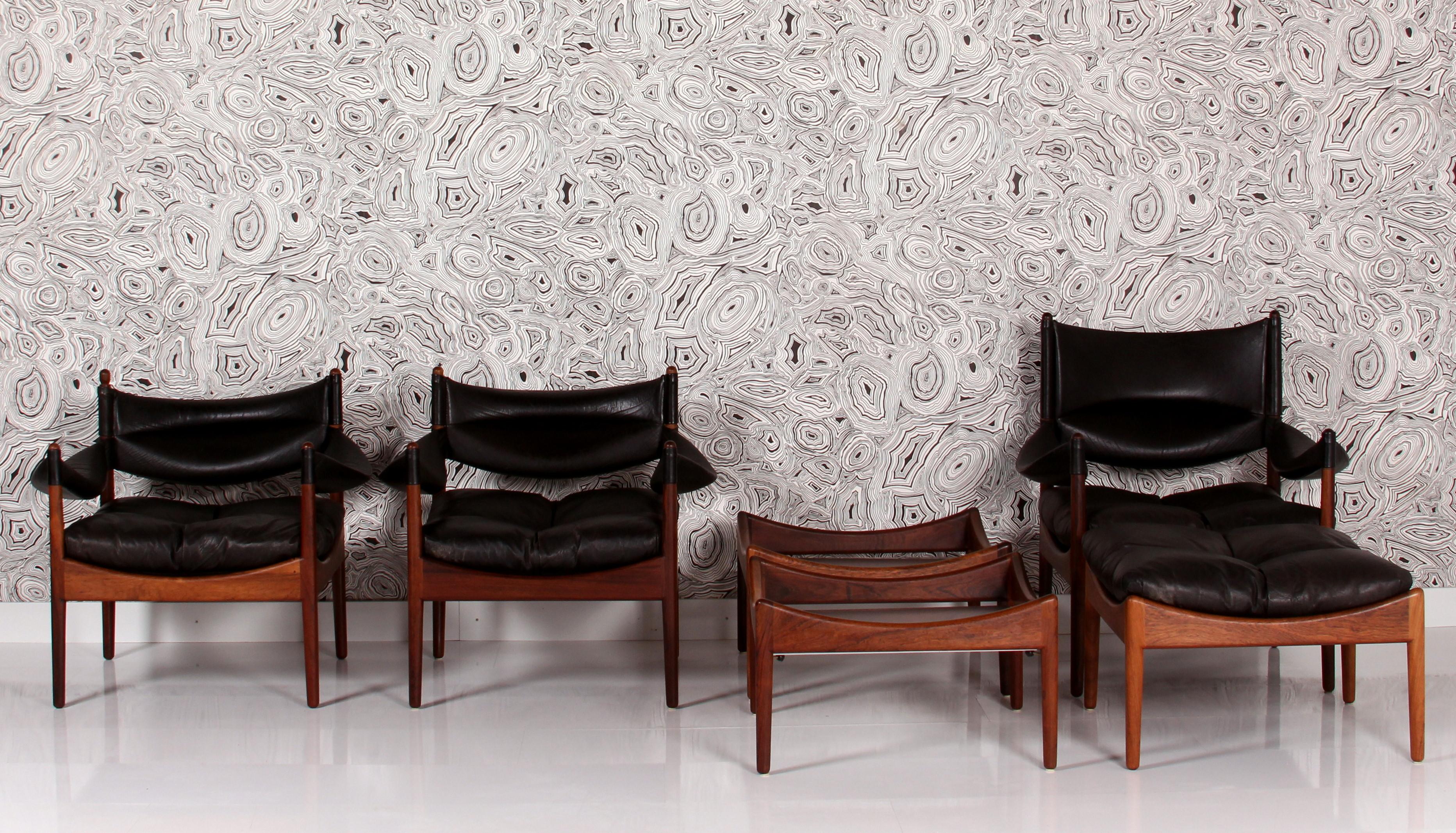 Scandinave moderne Ensemble de 3 chaises longues MODUS de Kristian Solmer Vedel, 1 tabouret et 2 tables basses en vente