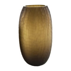 Artistic Mouth Blown Moka Glass Vase Entirely Grinded Modus by Multiforme