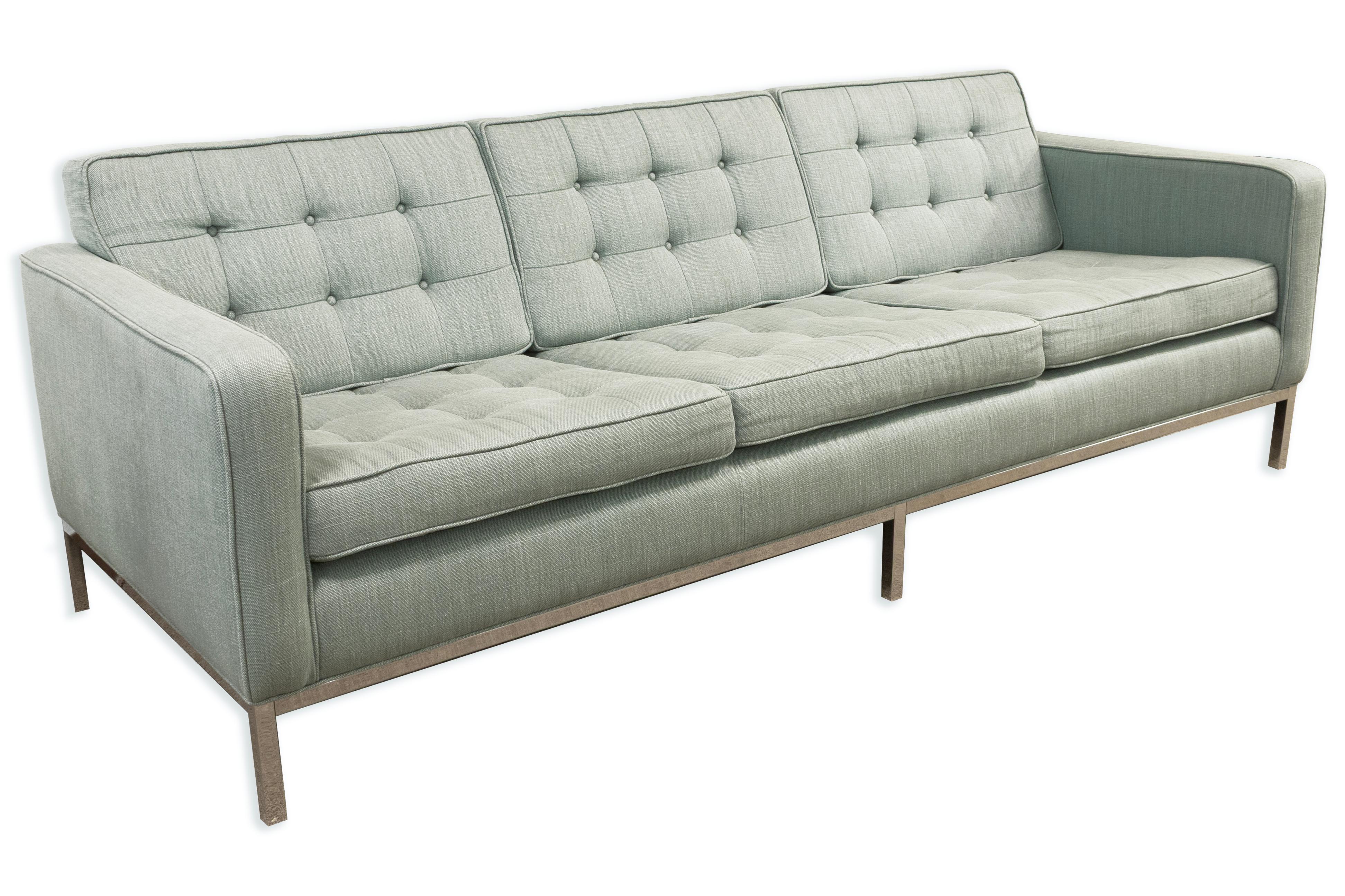 Mid-Century Modern Modway Contemporary Mid Century Modern Blue Fabric & Stainless Steel Sofa For Sale