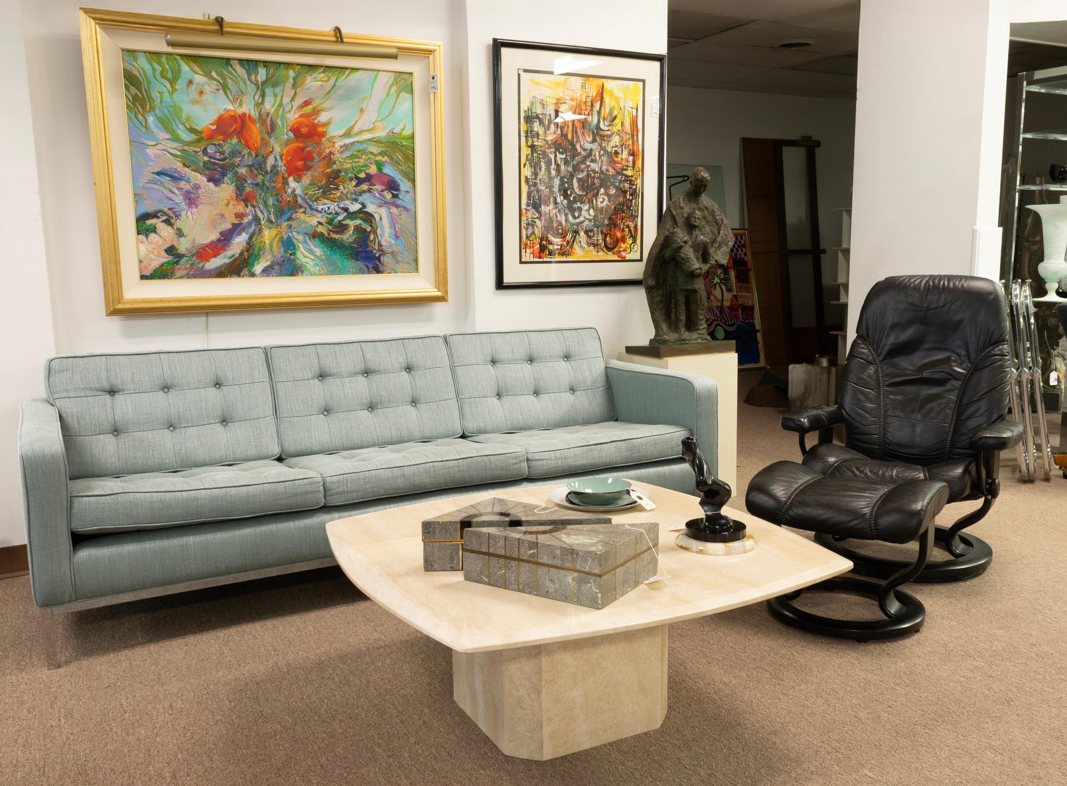 Modway Contemporary Mid Century Modern Blue Fabric & Stainless Steel Sofa For Sale 2