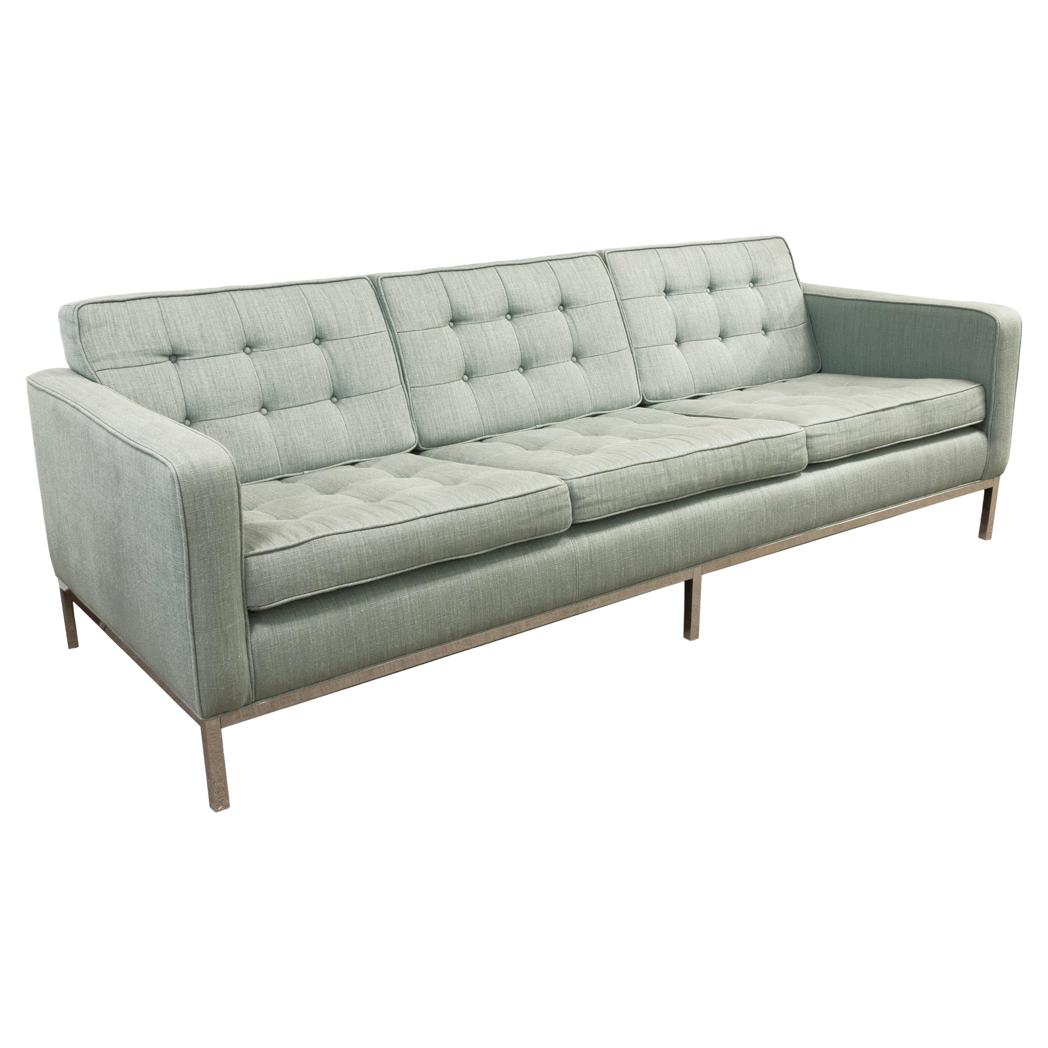 Modway Contemporary Mid Century Modern Blue Fabric & Stainless Steel Sofa For Sale