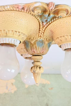 Moe Bridges Blue and Tan Three-Light Bare Bulb Flush