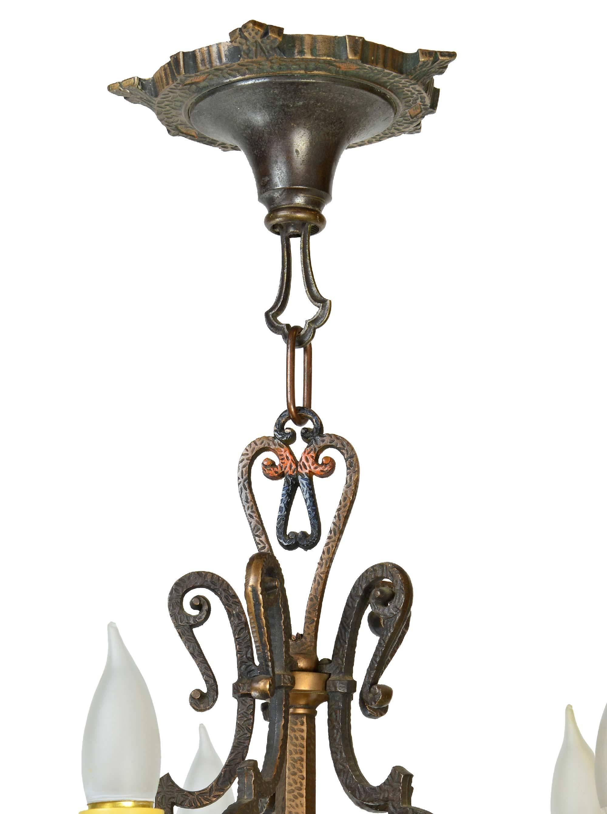 American Moe Bridges Five-Candle Bronze Chandelier