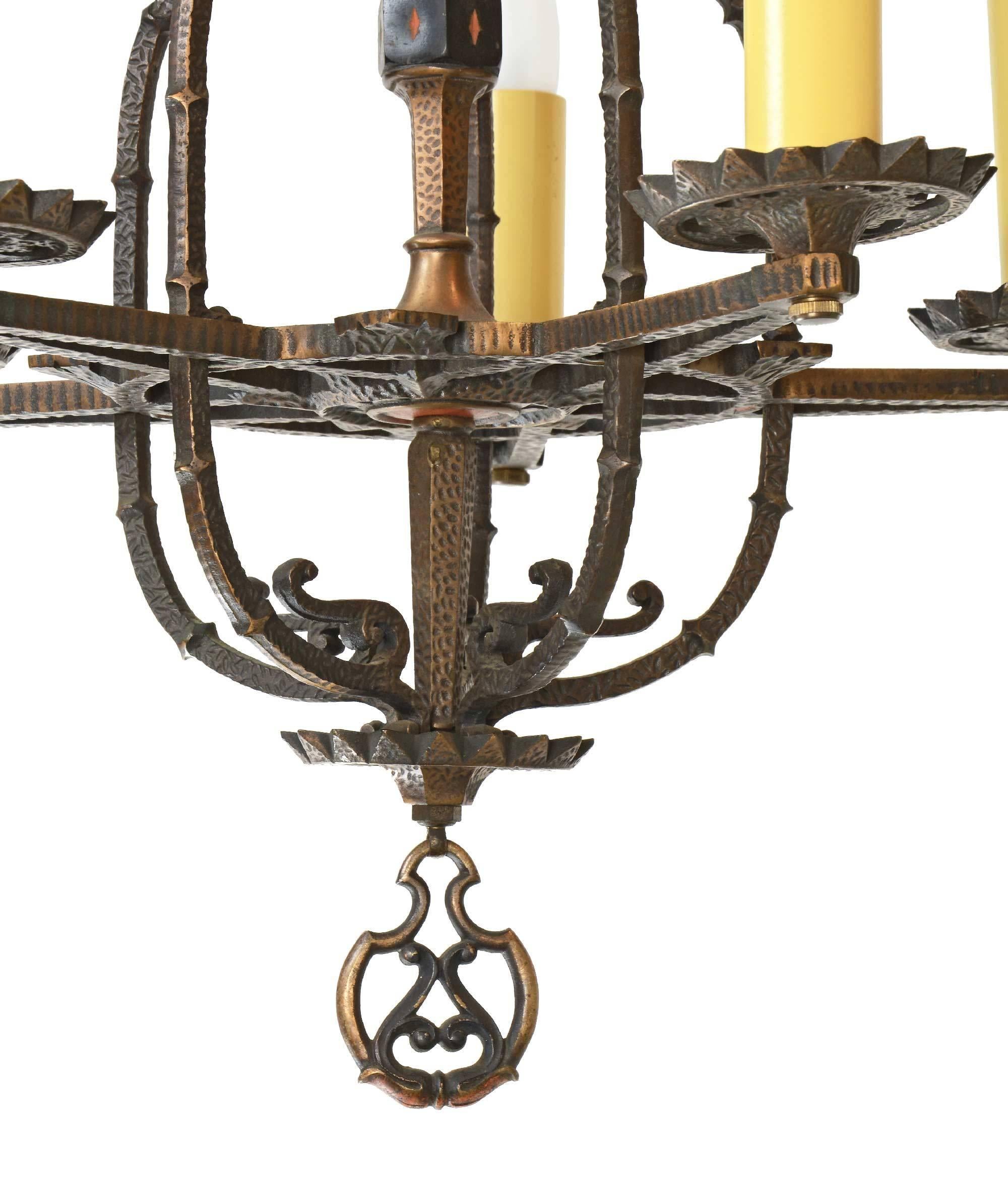 Moe Bridges Five-Candle Bronze Chandelier In Good Condition In Minneapolis, MN