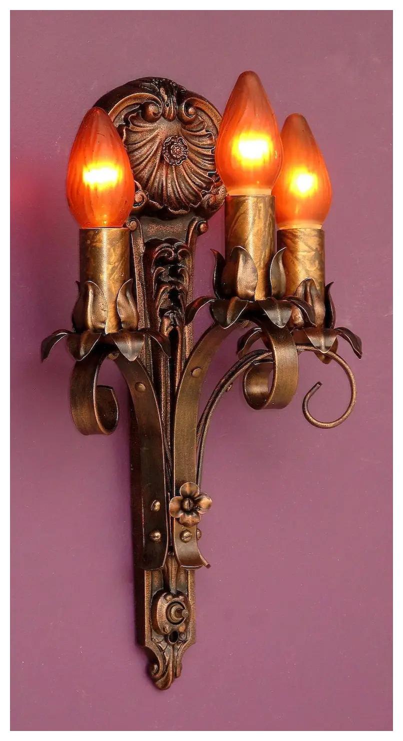 American Moe Bridges Vintage 3 Bulb Cast Iron Sconce 7 pr available, Priced per pair For Sale