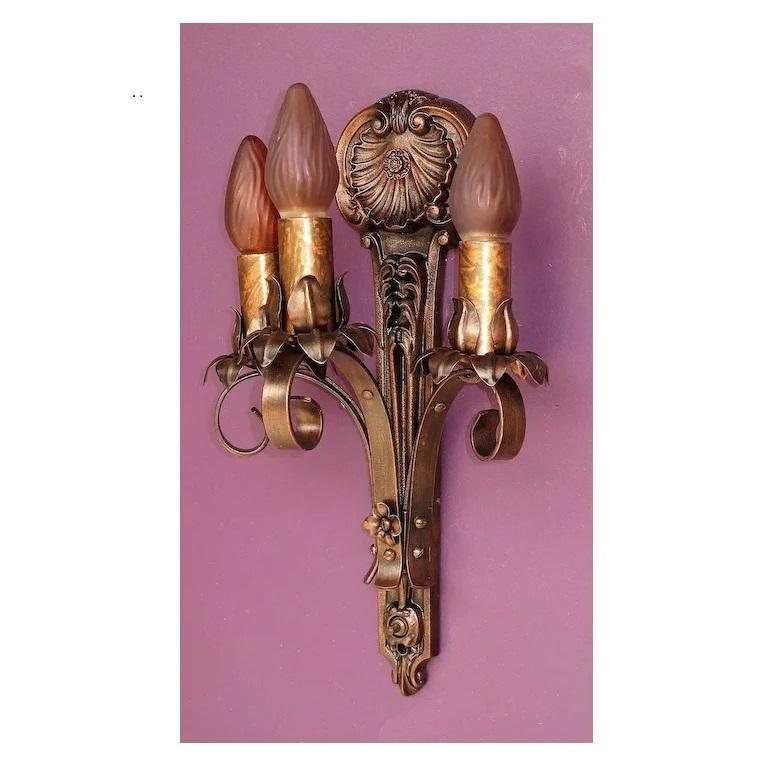 Moe Bridges Vintage 3 Bulb Cast Iron Sconce 7 pr available, Priced per pair For Sale 2