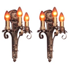 Moe Bridges Retro 3 Bulb Cast Iron Sconce 7 pr available, Priced per pair